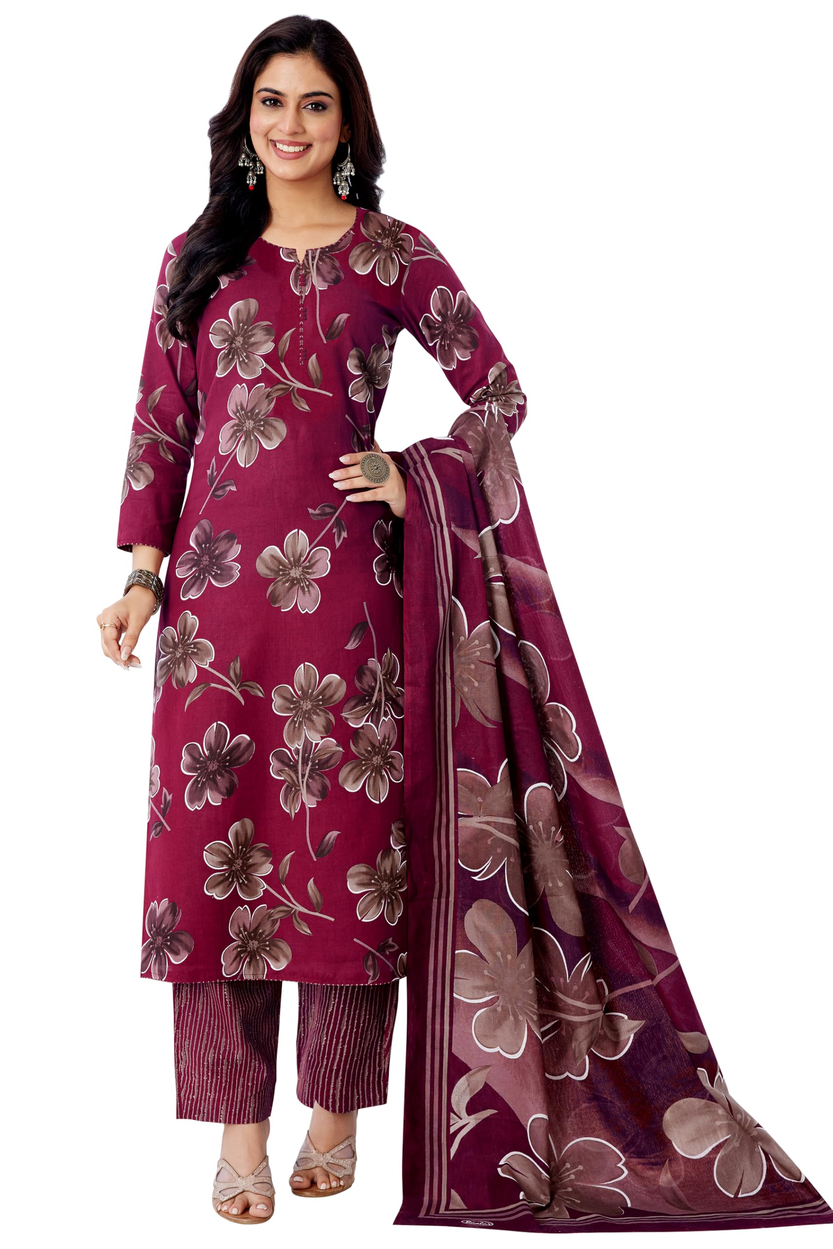 Unstitched Printed Cotton Salwar Suit Dress Material For Women (BAND3314, Multicolor, Free Size)