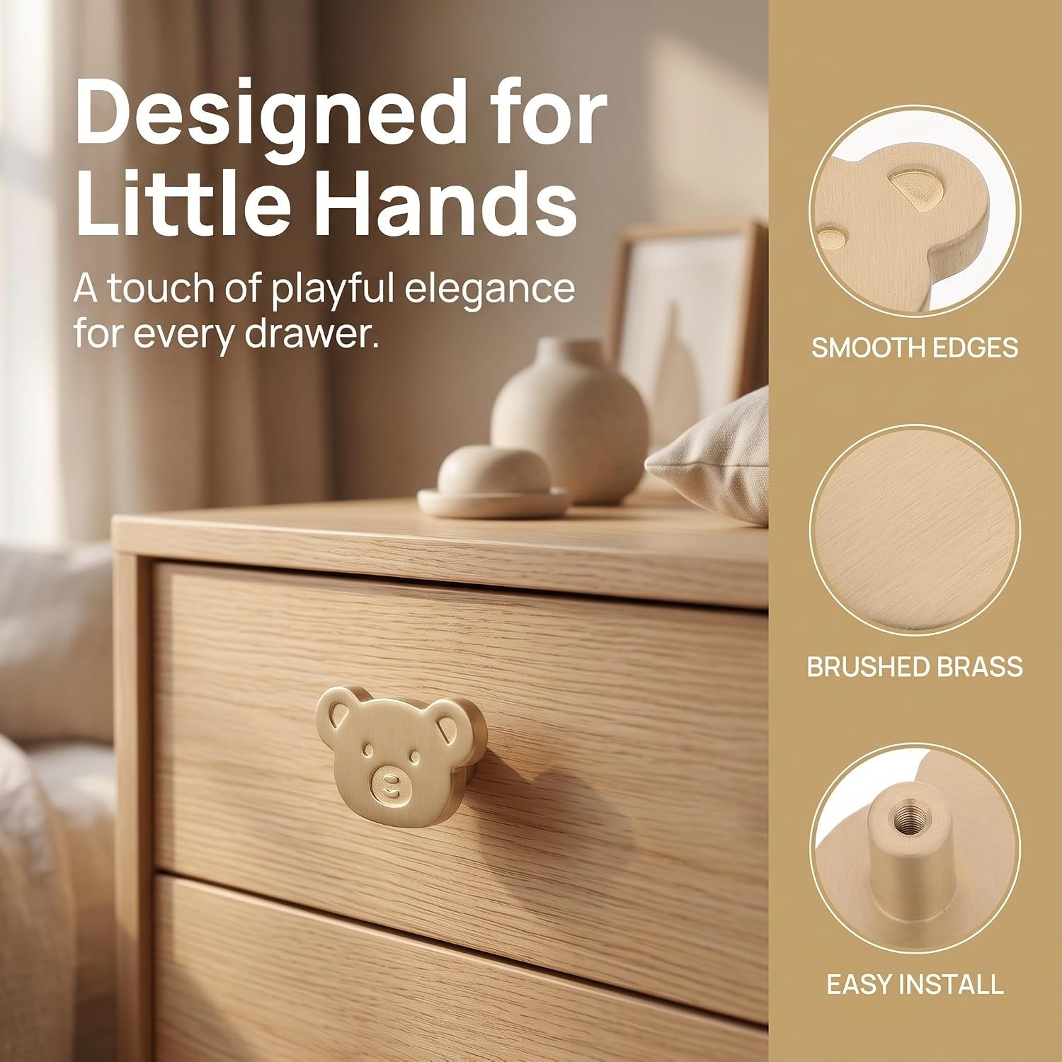 PRETYZOOM 4sets Cute Brass Bear Drawer Pull Handles for Room Dressers