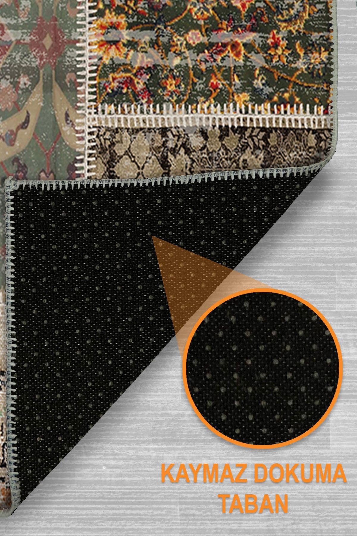Depoba Flona Patchwork Şönil Kaymaz Doğal Pamuk Tabanlı Yıkanabilir Antibakteriyel Çevre Dostu Salon Halısı 120x180