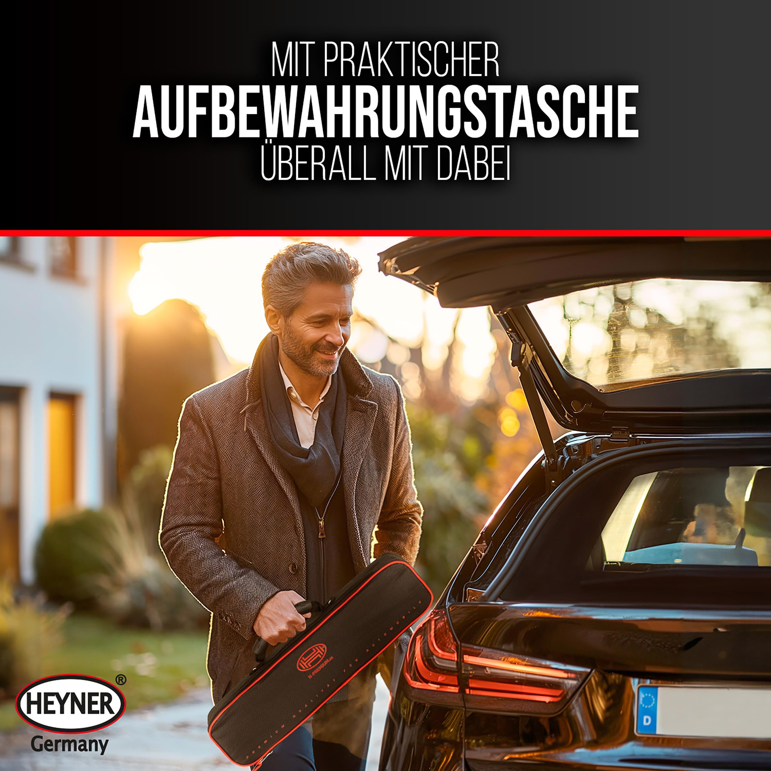 HEYNER® Scherenwagenheber 1,3 t für Mercedes-Benz ML GL GLE GLC S-Klasse | Hubhöhe bis 420 mm, 17 mm Ratsche mit Rechts- und Linkslauf, stabile Standfläche, Kurbeln auch per Hand, Tasche inklusive
