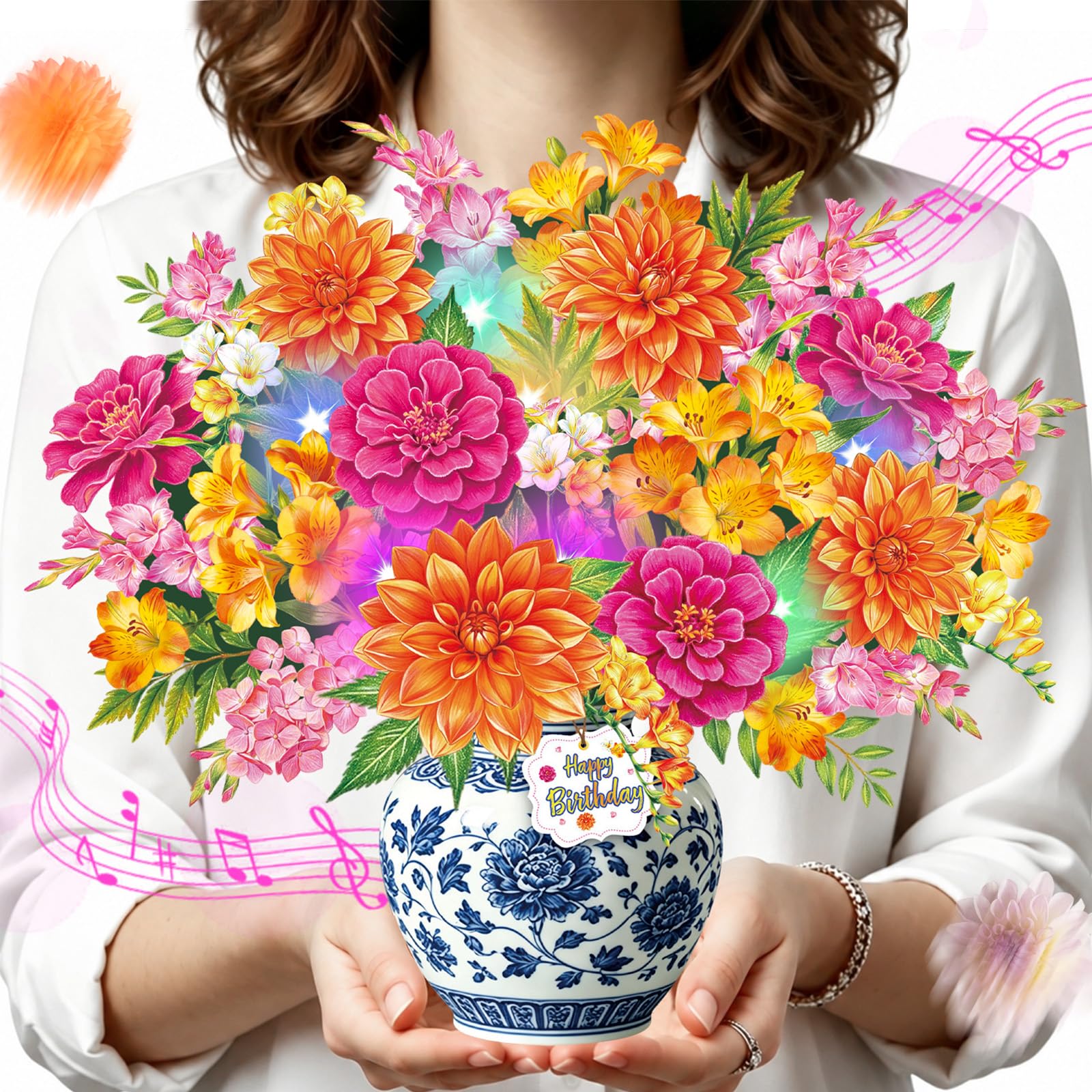 Birthday Cards for Women, Musical 3D Dahlia Bouquet Pop Up Birthday Card â image 1