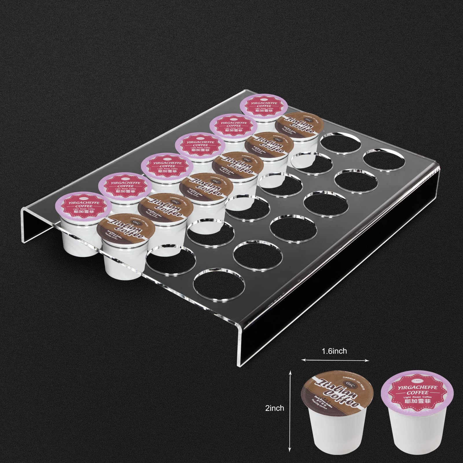 K Cup - Porta cialde per 24 cialde, trasparente Arcylic K Cup organizer per cassetti o ripiani in ufficio e cucina