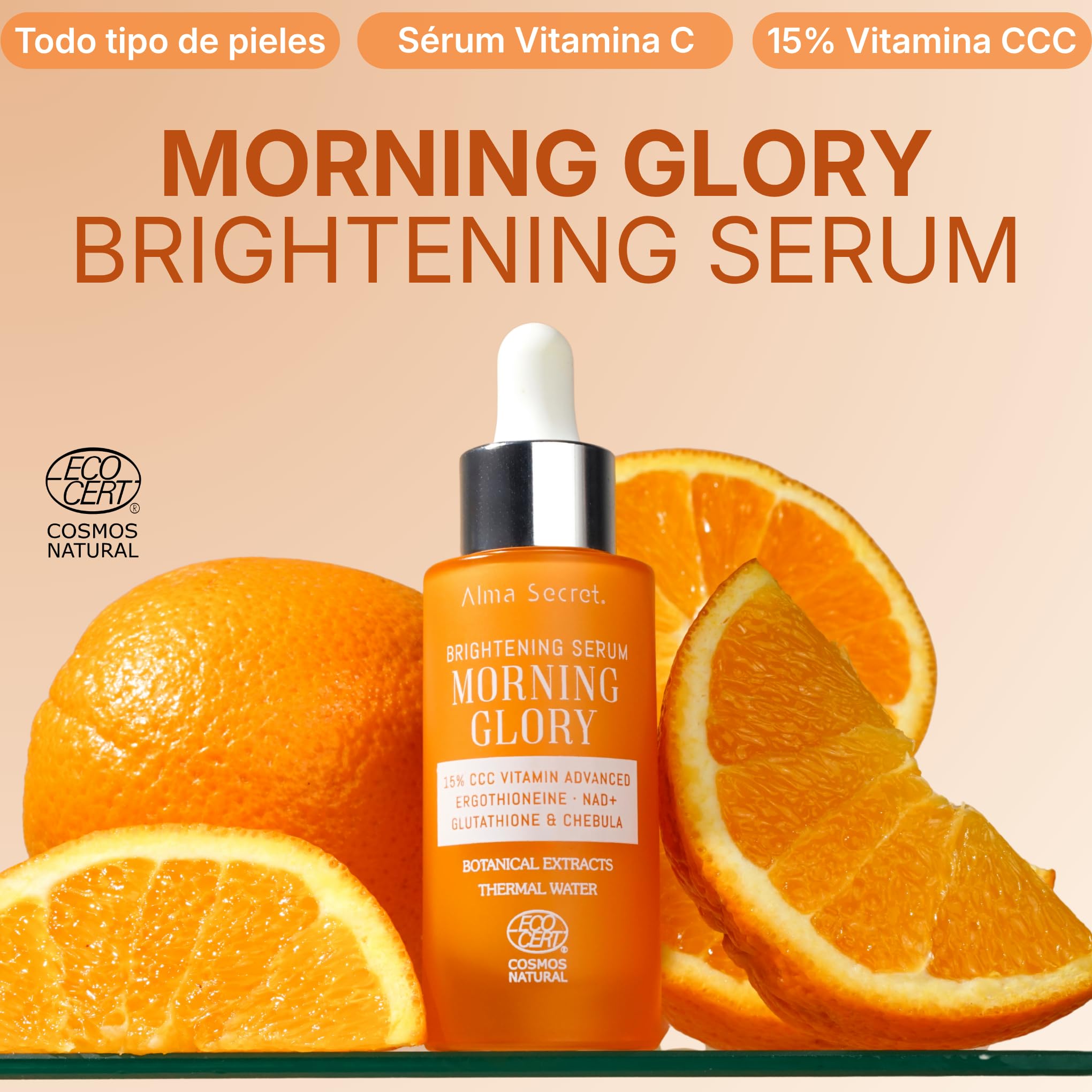 Alma Secret Morning Glory Brightening Serum | Gesichtsserum mit 15 % fortschrittlichem Dreifach-Vitamin C und NAD+ | Hochleistungsbehandlung, die die Ausstrahlung verbessert und Flecken behandelt