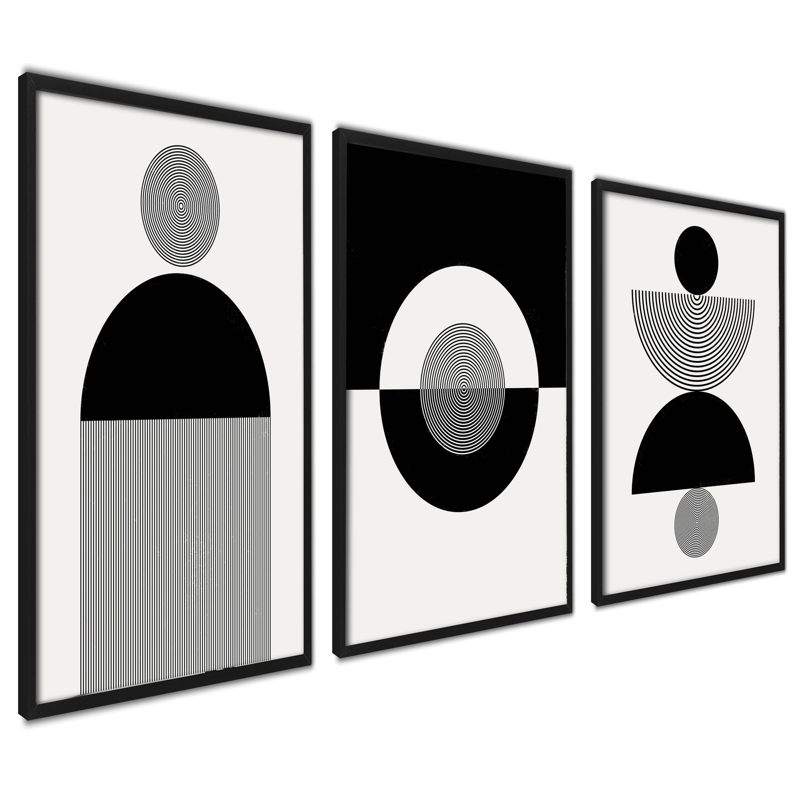 ag.art deco Pictures for Living Room | 30x40 cm Prints for Walls | Canvas Wall Art for Hallway and Stairs | Room Decor | Unframed Posters | Set of 3 Artwork (Black and White Abstract) â image 1