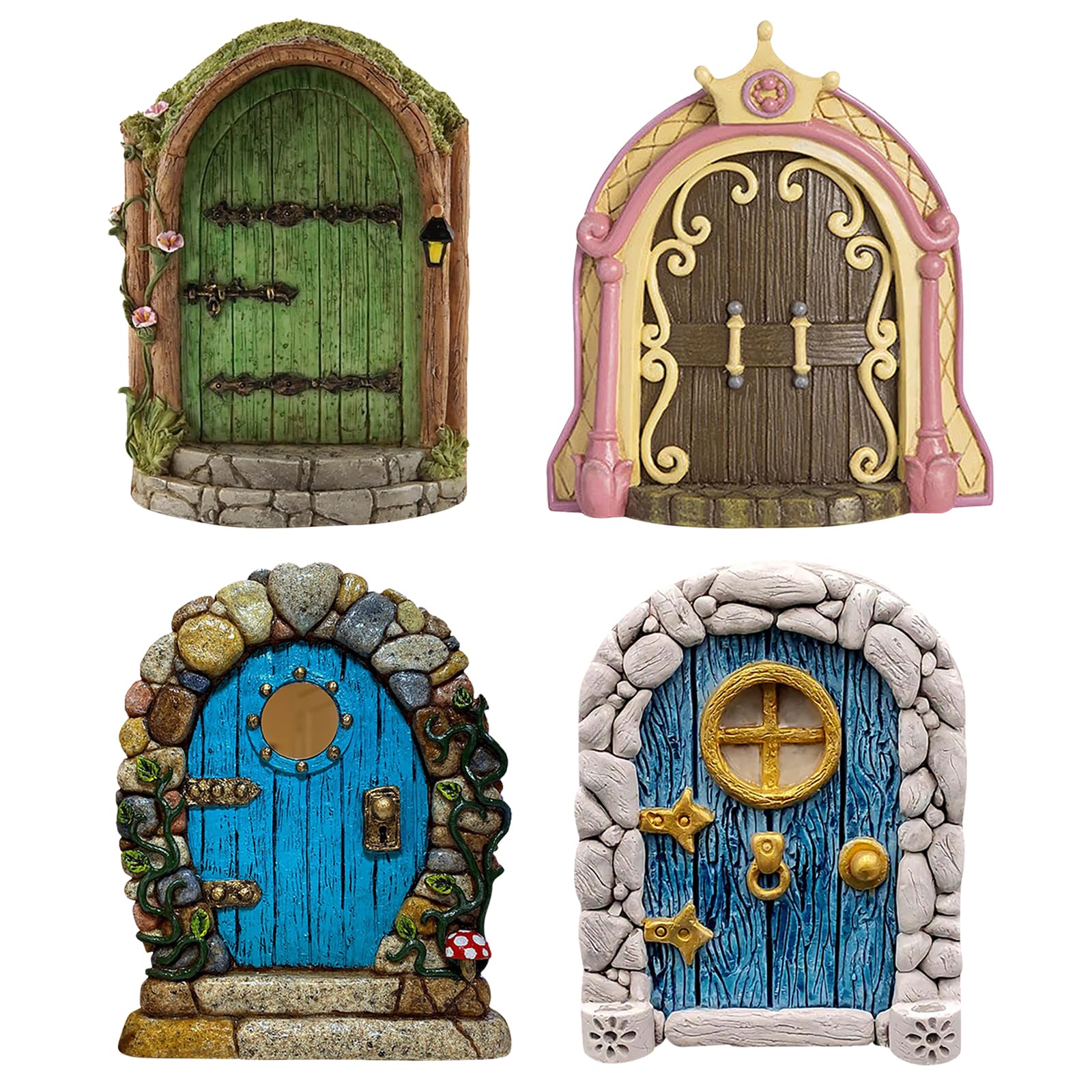 TYXHXTF 4 Pcs Puerta de Hadas, Puerta Miniatura de Árboles de Jardín, Exterior Puerta Hada Gnómica, Decoración de Árbol y Al Aire Libre