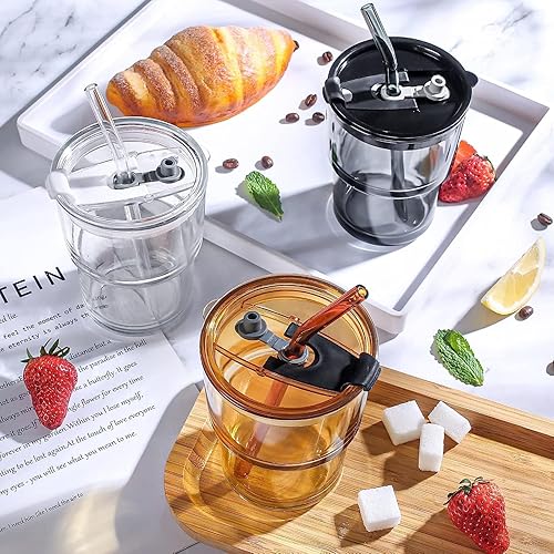 Miniatura 3 de Vaso de vidrio para café helado de 13 onzas  13.5 fl oz con popote y tapa sellada de transporte, taza de vidrio de pared gruesa para agua, taza de