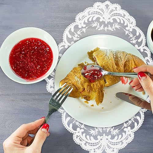 Miniatura 9 de ABOOFAN Mantel individual de encaje con tapetes, estilo retro, estilo francés, posavasos blancos, tapete ovalado para boda, cumpleaños, cena,