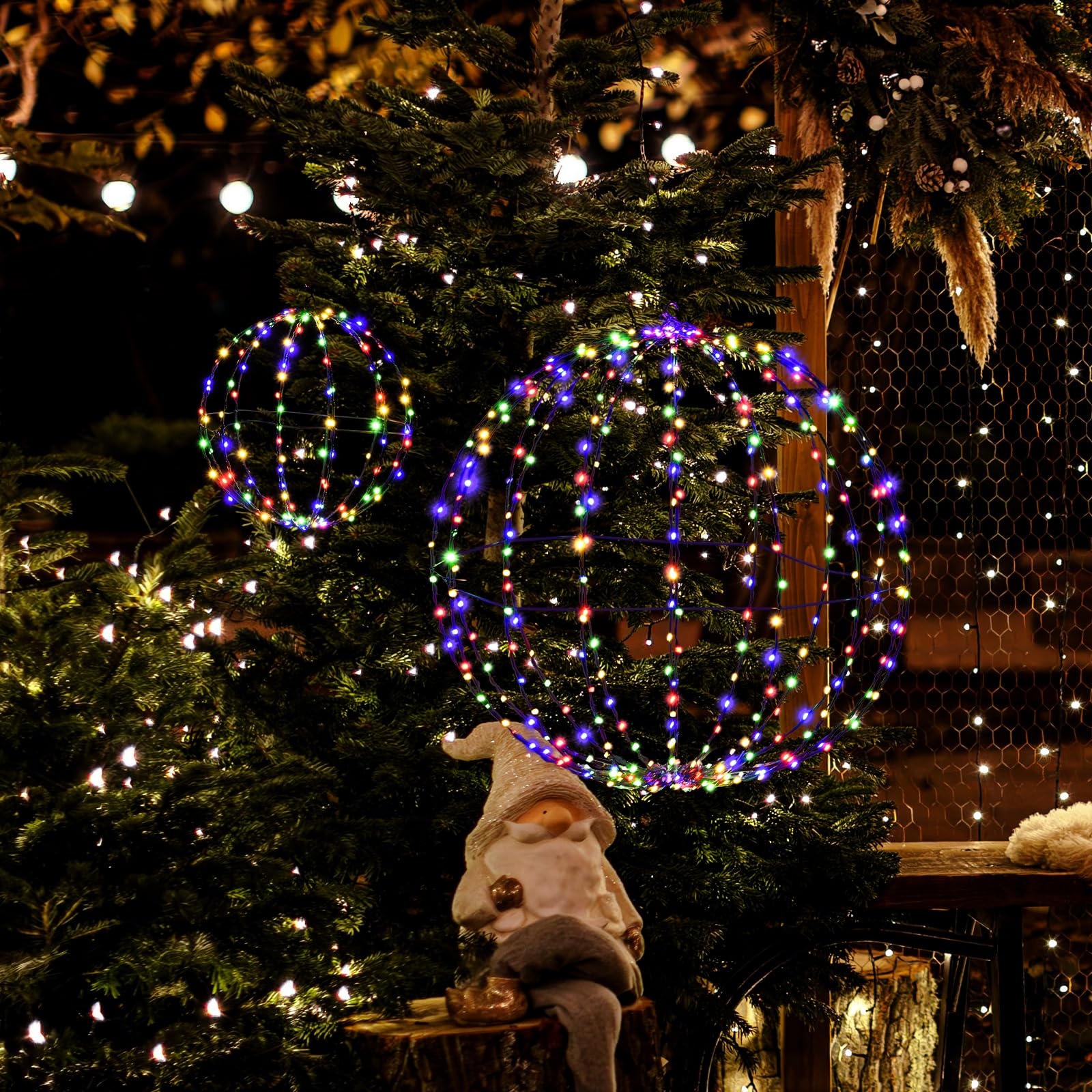 SOARS 2er Set LED Kugel, Weihnachtsbeleuchtung Außen mit 440 mehrfarbigen LEDs, Leuchtkugel Lichterkugel wetterfest, Weihnachtsdeko Outdoor & Indoor, Dekokugel Weihnachten φ 30cm / 56cm