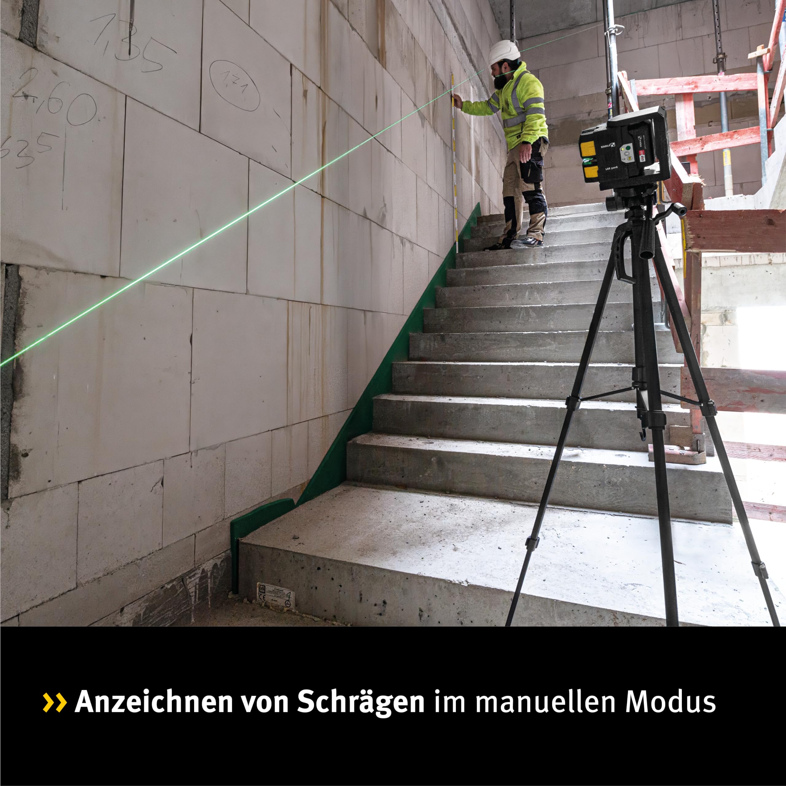 STABILA LAX 500G Cross Line Laser Green 12V Sistema autonivelante con puntos de plomada Alcance máximo 40m Batería CAS y cargador CAS (EU), base láser, montaje en pared, placa objetivo, estuche de