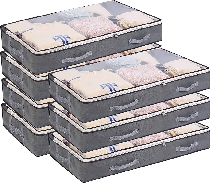 Budding Joy Contenitori Sotto Il Letto 4 Pezzi – Tessuto Non Tessuto Traspirante – Grandi Finestre In PVC – Manici Rinforzati – 75L + 40L - 2
