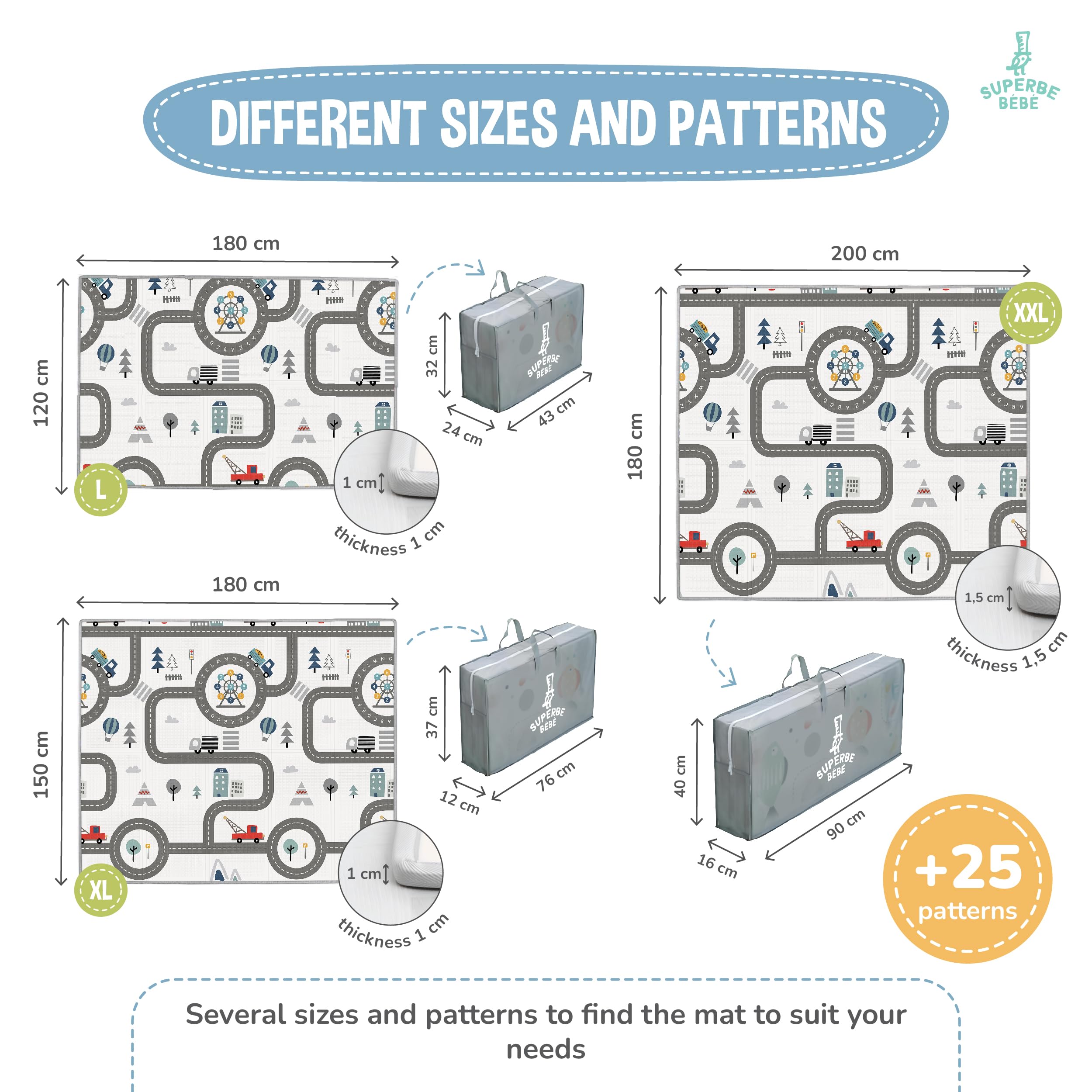 SUPERBE BEBE Tappeto Per Bambini e Neonati Reversibile e Non Tossico, Pieghevole e Impermeabile in Schiuma Per Bimbi. Per la Camera del Bambino o della Bambina. Grande Formato Regalo Bambino