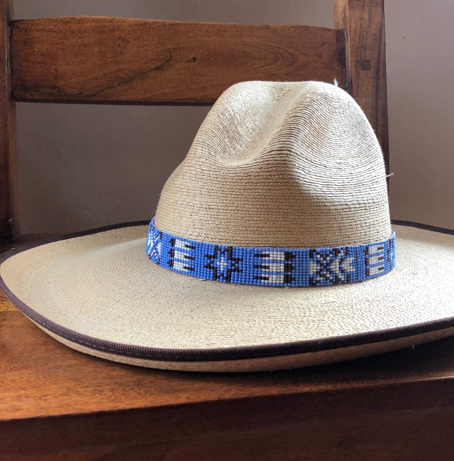 Hat Band, Hatbands for Men and Women, Leather Straps, Cowboy Hats Accessories, White, Blue Paisley, Handmade in Guatemala 7/8 Inches x 21 Inches