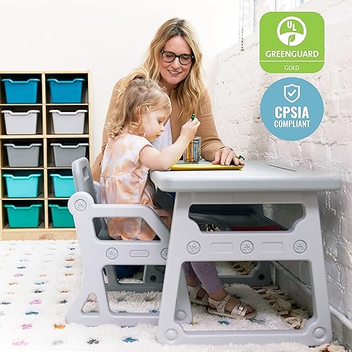 Miniatura 6 de ECR4Kids Escritorio y silla para niños pequeños, muebles para niños, gris claro, 2 piezas