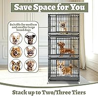 Vista 6 de Jaula para perros resistente de 36 pulgadas, jaula apilable para perros, a prueba de escapes, con bandeja extraíble, ruedas universales