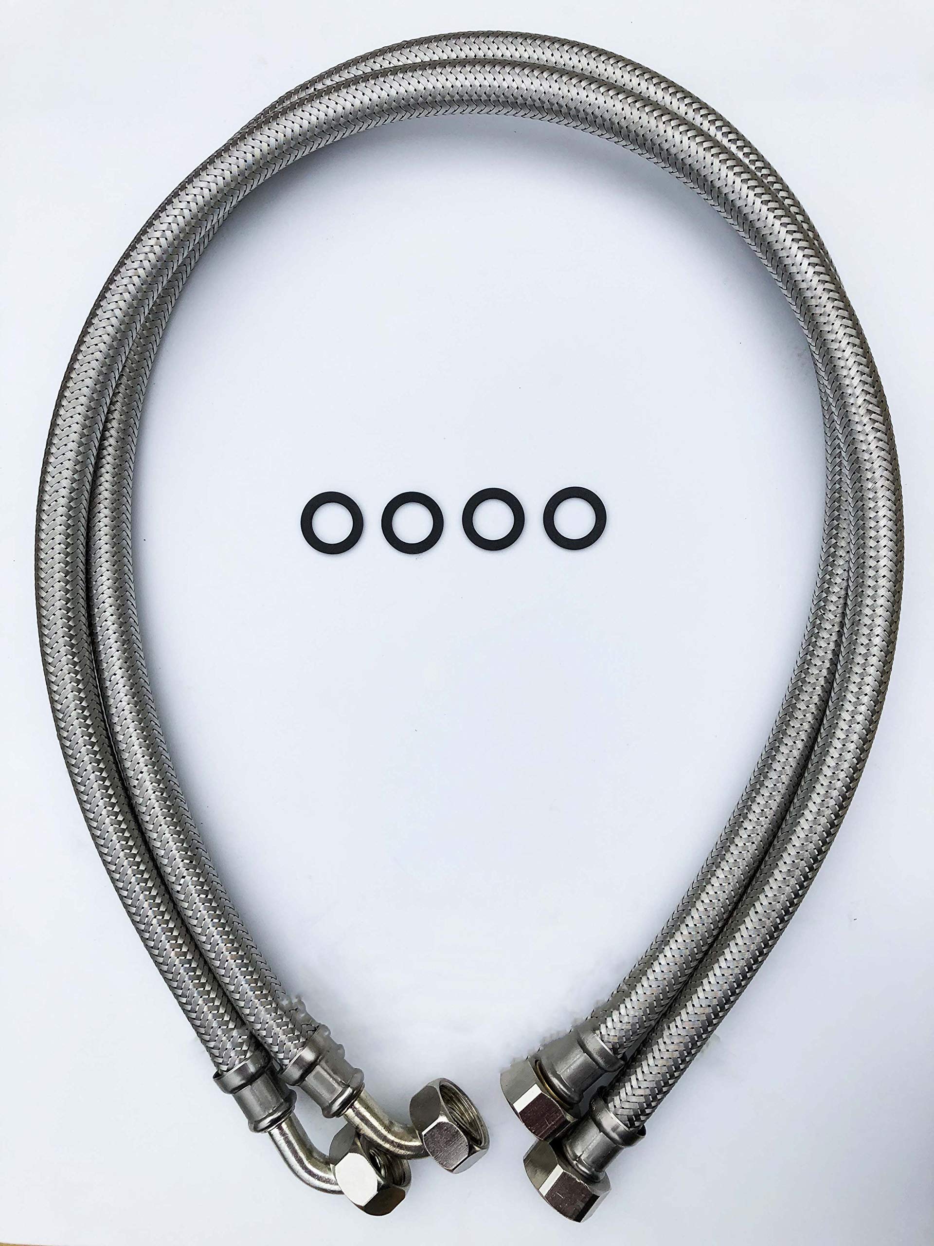 15mm, 1500mm Long High Flow Stainless Steel Water Softener Connection Hoses Pair, 3/4" bsp, 12 bore