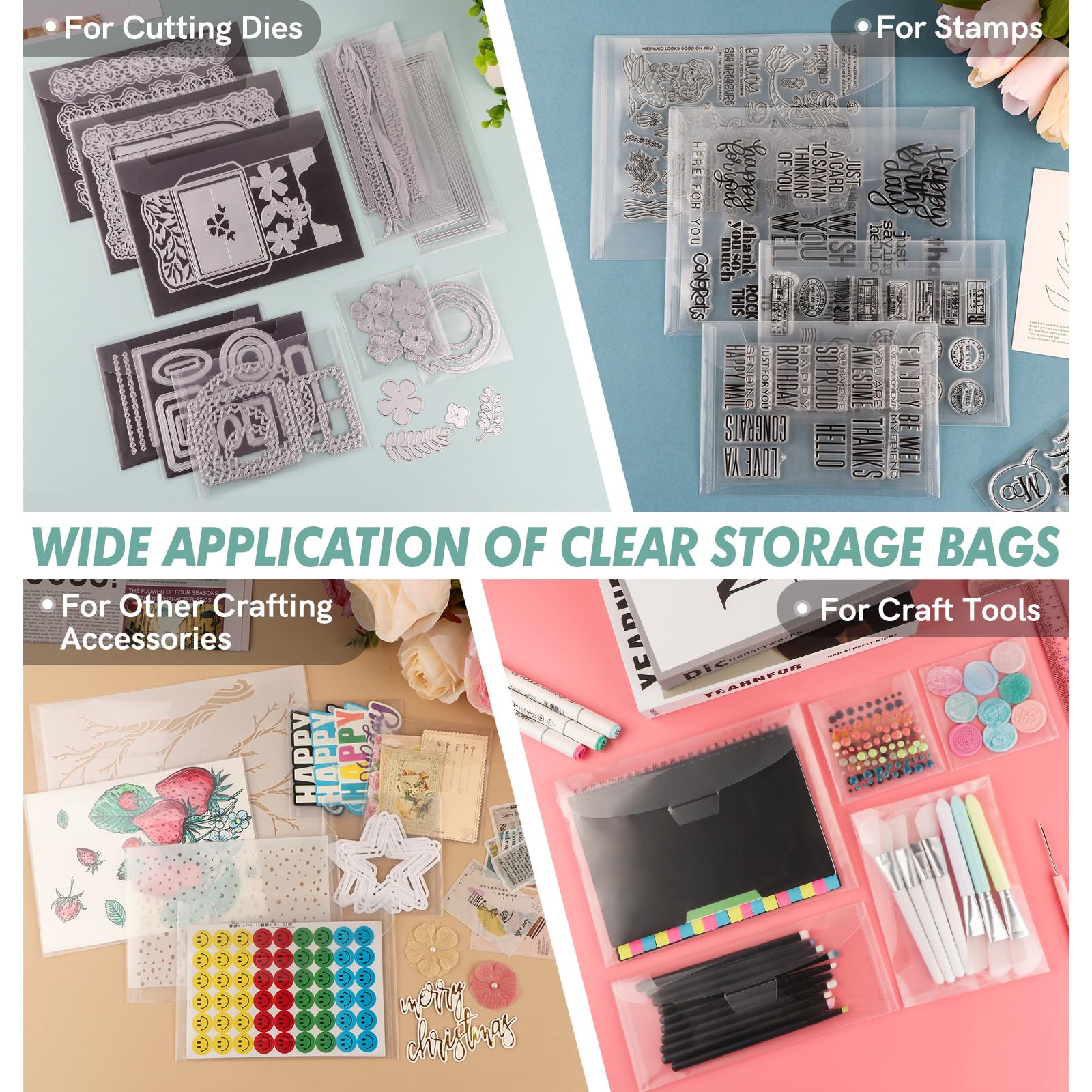 OTCRAFT 100 Pcs 3.9x3.9inch Stamp & Die Storage Pockets Resealable Clear Plastic Seal Bags Storagefor Cutting Dies Stamp Crafts for DIY Scrapbooking Paper Card Craft Cutting Dies Storage… - Image 4