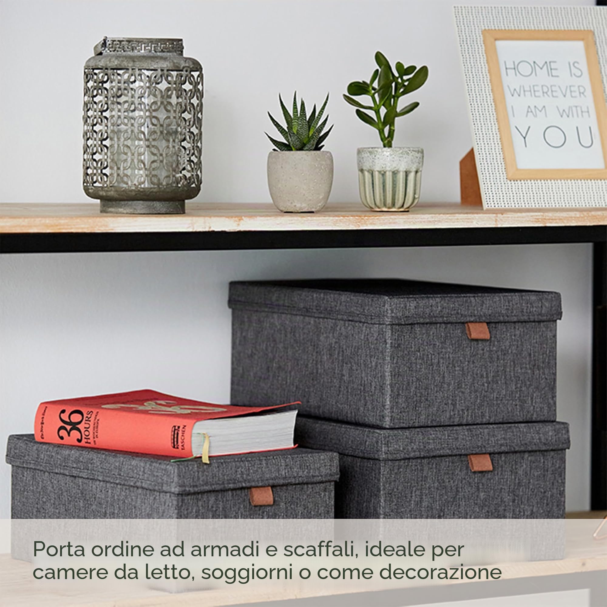 LOVE IT STORE IT - Set di 3 Scatole Portaoggetti in Lino con Coperchio, Rinforzate in Cartone, per Armadio e Casa, Grigio Screziato