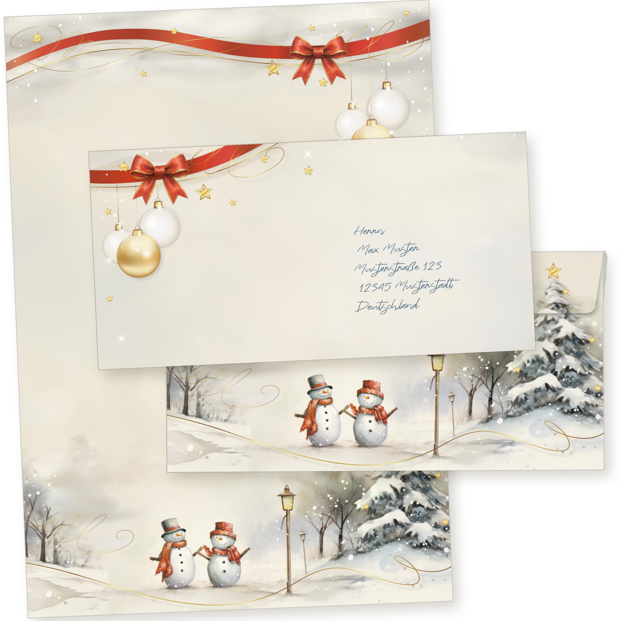 Snöfest 250 Sets Weihnachtsbriefpapier mit Umschlag ohne Fenster Weihnachtspapier A4 Briefpapier Weihnachten