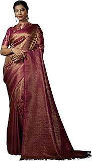 vardha Women's Kanchipuram Art Silk Saree with Unstitched Blouse Piece - Zari Woven Work Sarees for Wedding-picture-30