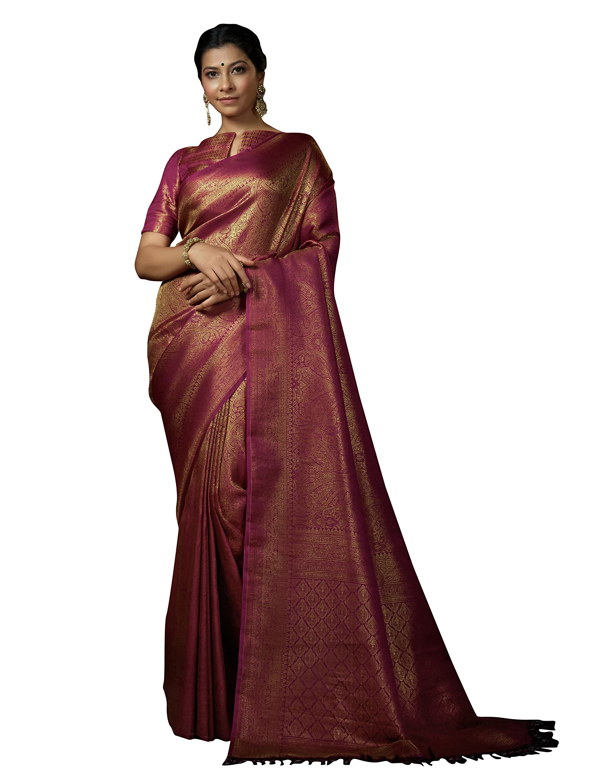 vardha Women's Kanchipuram Art Silk Saree with Unstitched Blouse Piece - Zari Woven Work Sarees for Wedding-picture-41