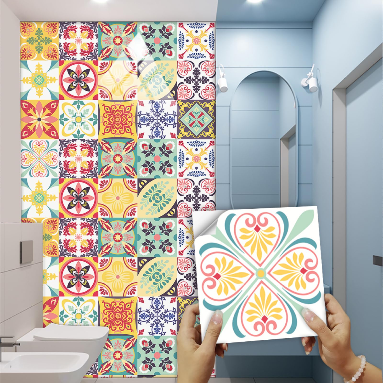 Stickers Muraux Cuisine Mandala Jaune Vert - Vinyle Imperméable Et Anti-graisse - 10x240 Cm - Faciles à Poser Et à Retirer
