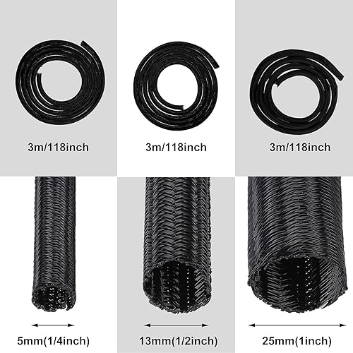 Miniatura 6 de Boao 3 piezas de protector de cable de telar de alambre, funda dividida para cable de carga USB, cable de audio y video (negro, 1 pulgada, 12