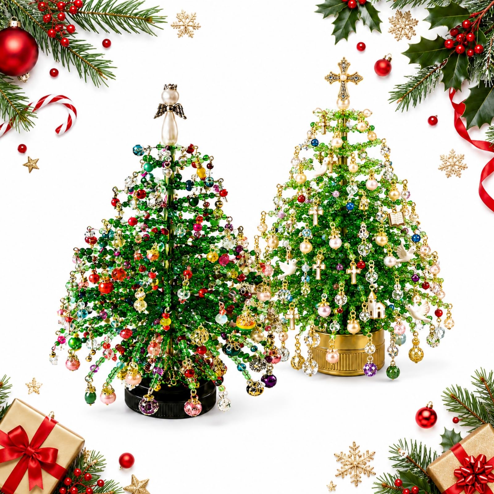 DIY Beaded Christmas Tree Kit with LED Light, Beginner Friendly (Mix*A)