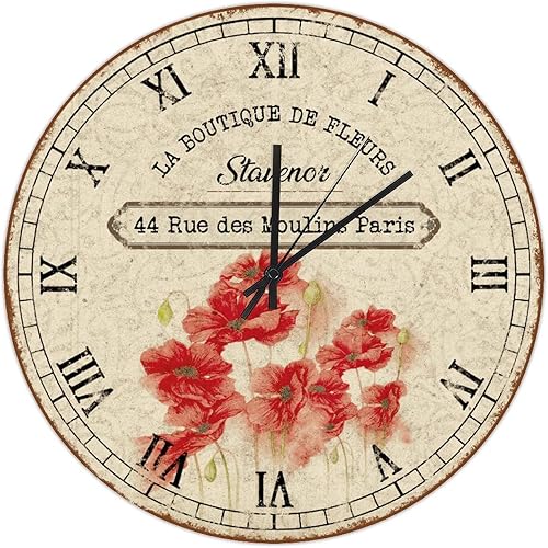 Reloj de pared con flores vintage francesas de 12 pulgadas, ramo único, reloj de madera, analógico, silencioso, estilo campestre, regalo de