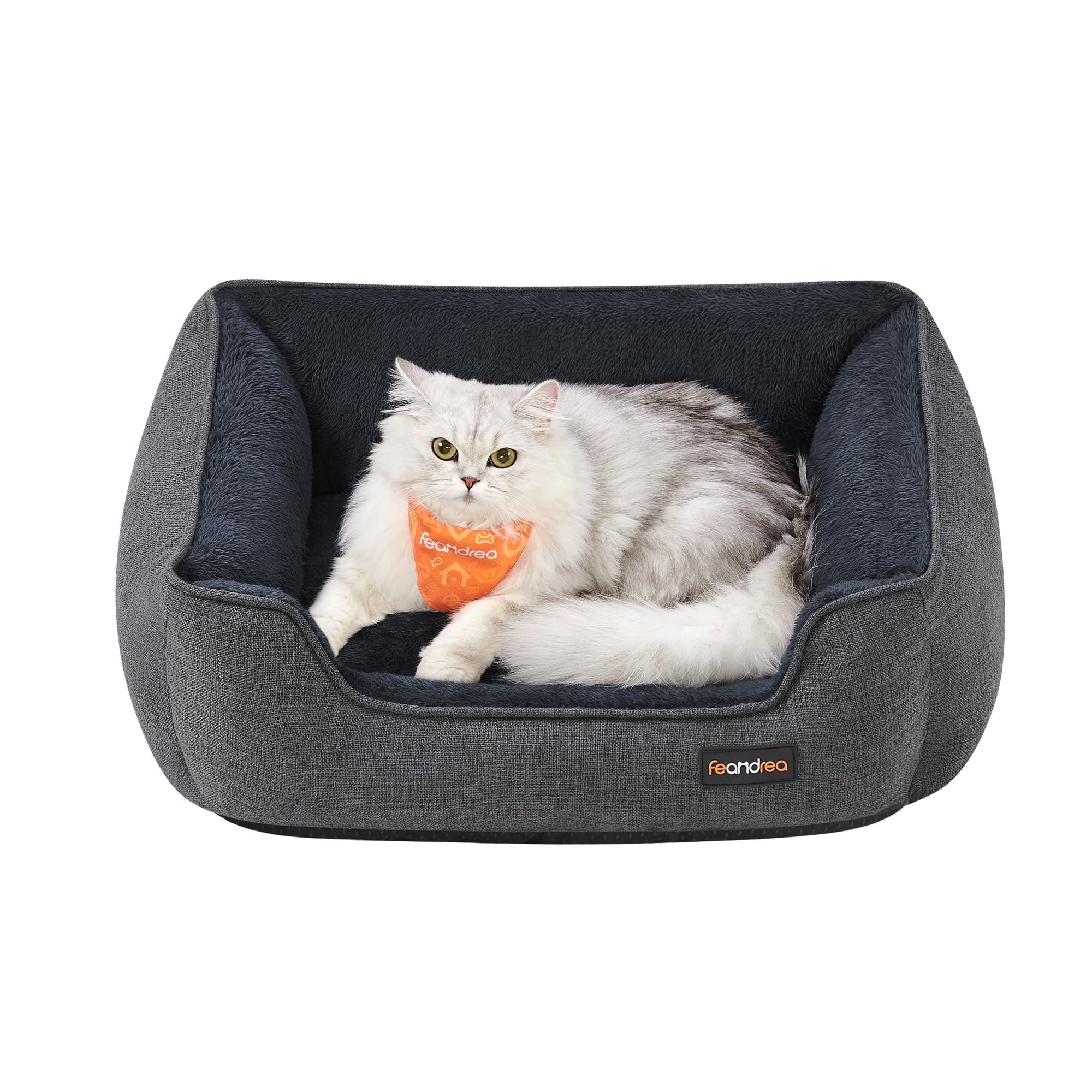 Feandrea Cuccia per Cani, Lettino per Animali in Simil Lino, Bordi Rialzati, Fondo Antiscivolo, Copertura Sfoderabile per Lavaggio, S per Gattini e Cuccioli, 60 x 50 x 21 cm, Grigio Scuro PGW009G01