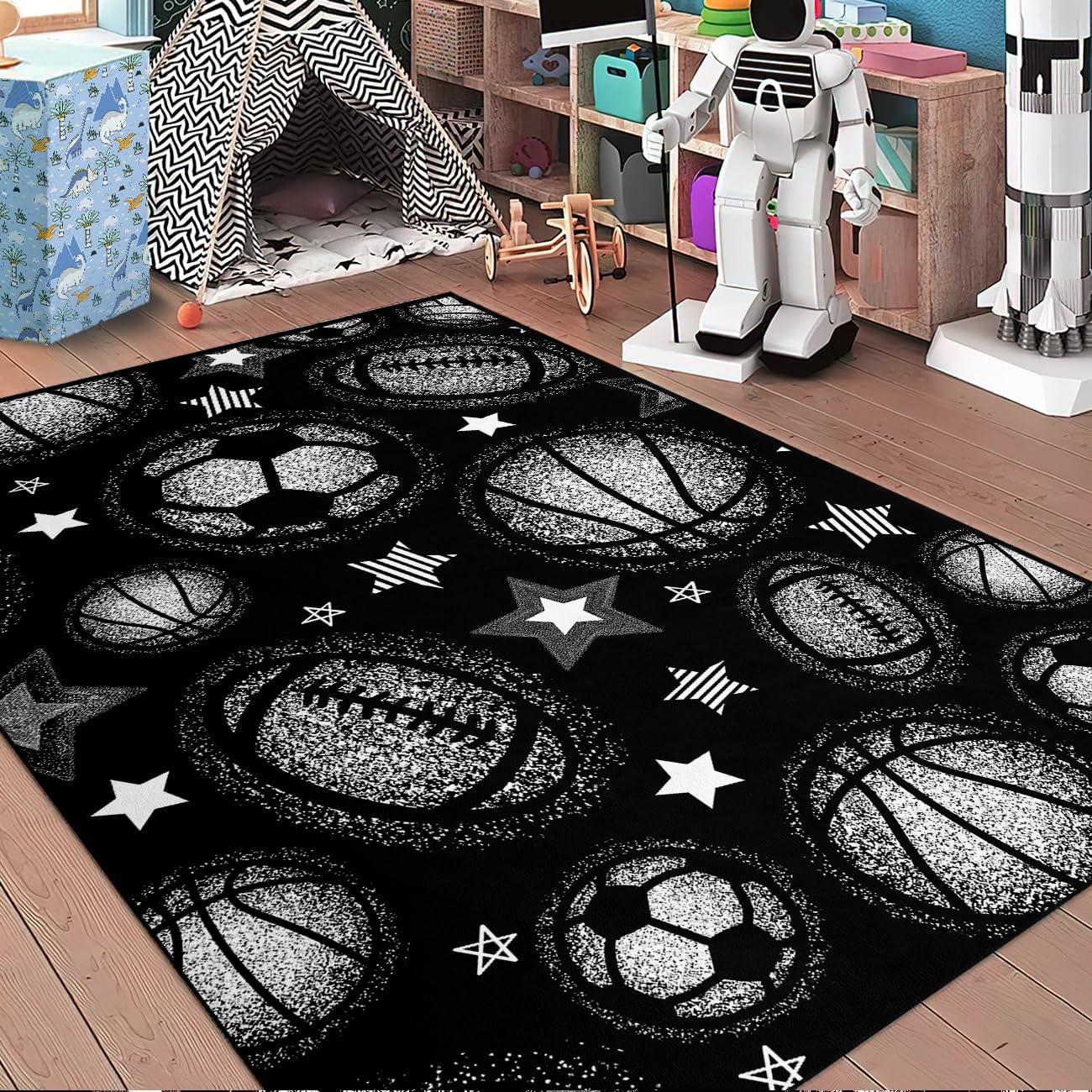 Baseball Carpet Rug - Baseball Rug for Boys Kids Room Sports Area Rug for Boys Kids Bedroom, 5'×7'