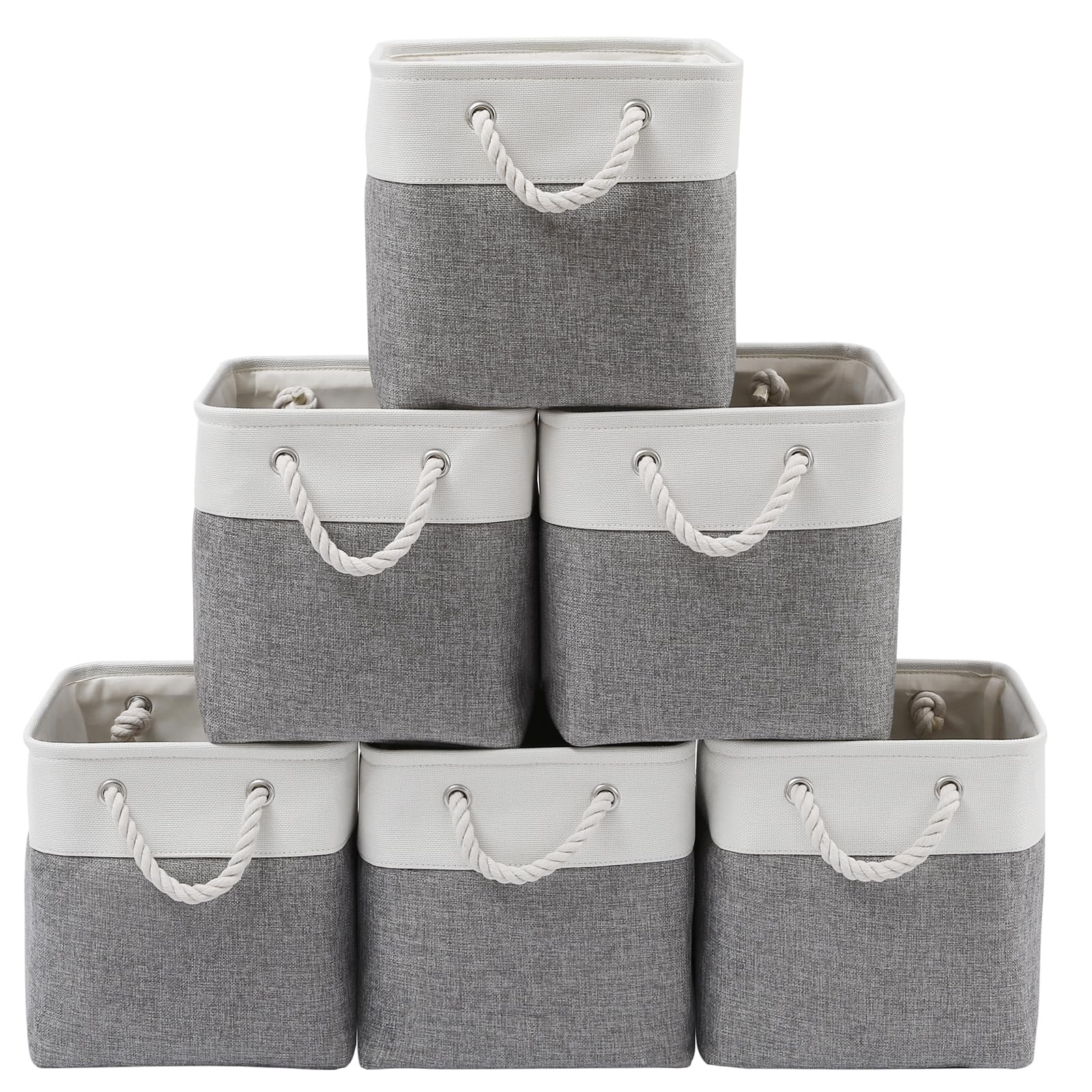 Fabric Storage Cubes, 11 inch cube storage bin with Handles, 11x11 cube storage organizer bins, Collapsible Storage Bins for Shelves and Home, Cubby Storage Bins 11x11( White/Gray,6Pack)