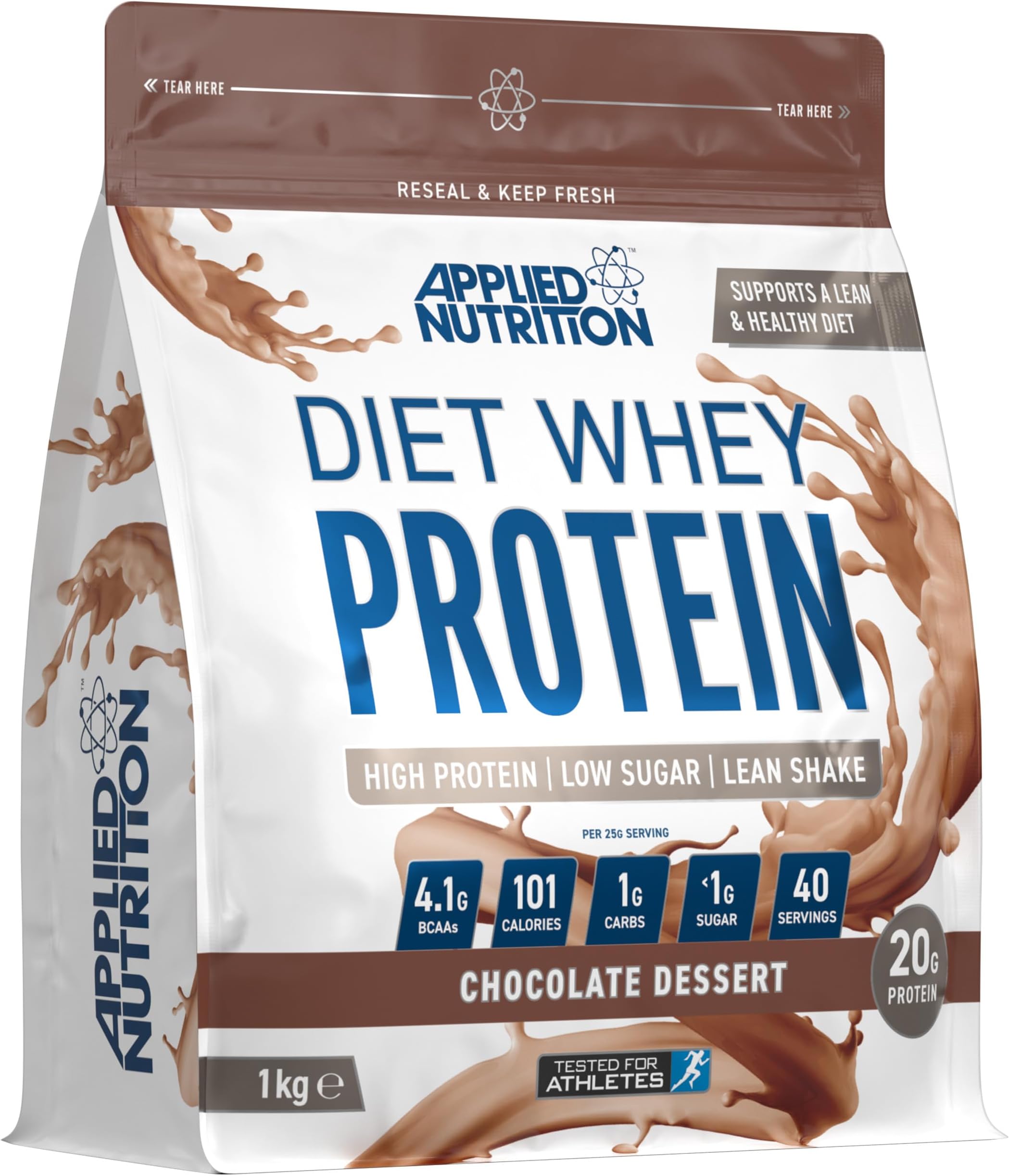 Applied Nutrition Diet Whey - High Protein Powder Supplement, Low Carb & Sugar, for Weight Management with CLA, L Carnitine, Green Tea (1kg - 40 Servings) (Chocolate Dessert)