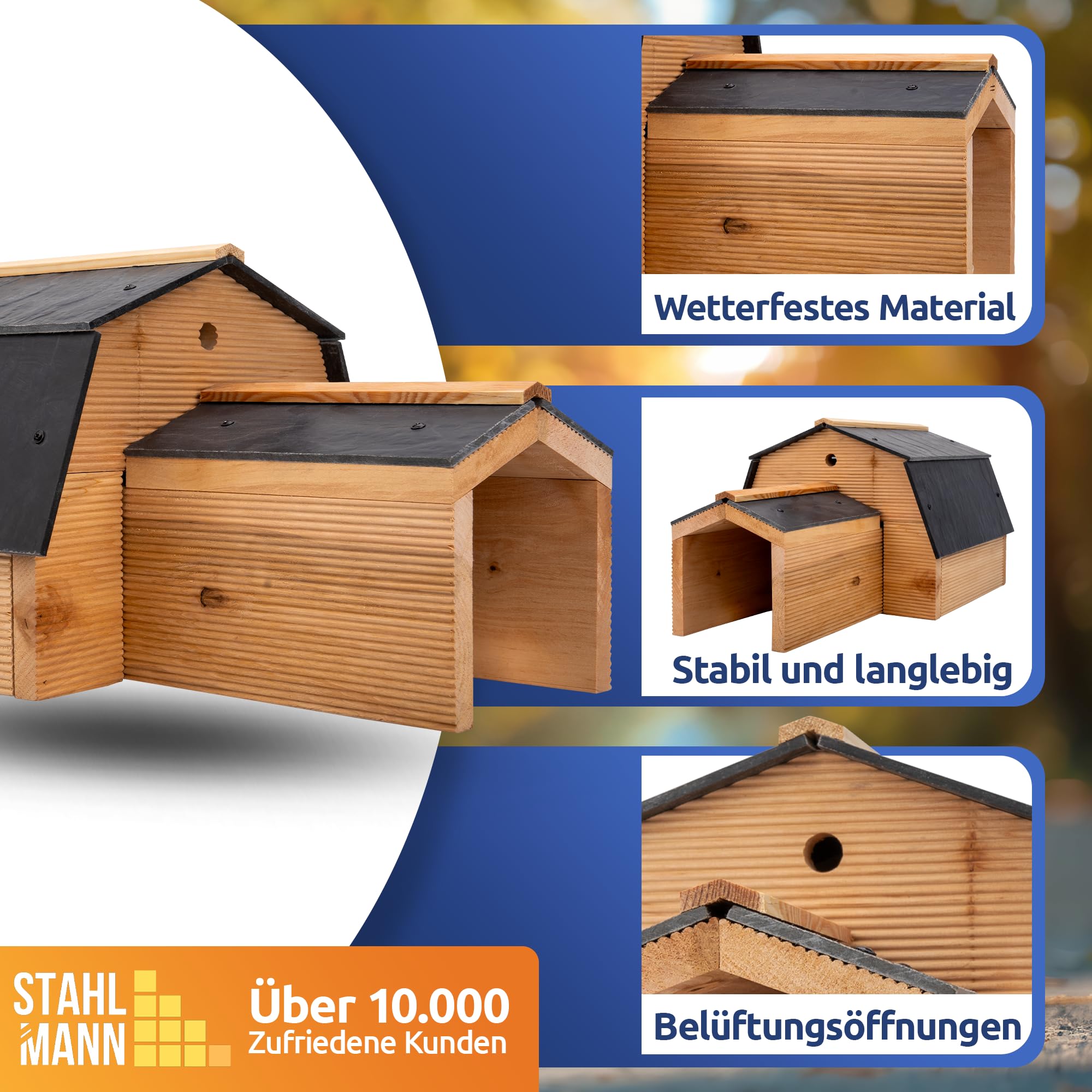 STAHLMANN® Igelhaus Winterfest[Made IN EU ] – Premium Igelfutterhaus (Made in Europe) – Hochwertiges Igelhaus & Schlafhaus – Igelhotel, Futterhaus & Igelhöhle