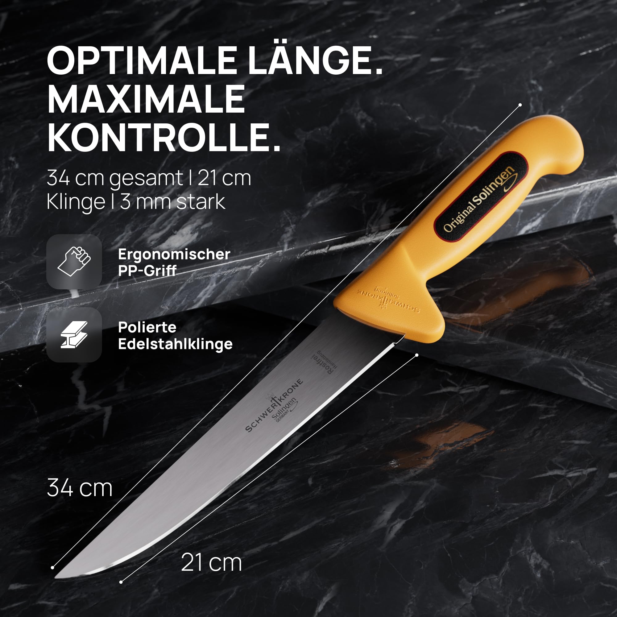 Schwertkrone Set di Coltelli da Macellaio + Acciaino, Lama Lucida, Acciaio Inox, Manico in Plastica Igienica - 7 Pezzi - Prodotto a Solingen, Germania