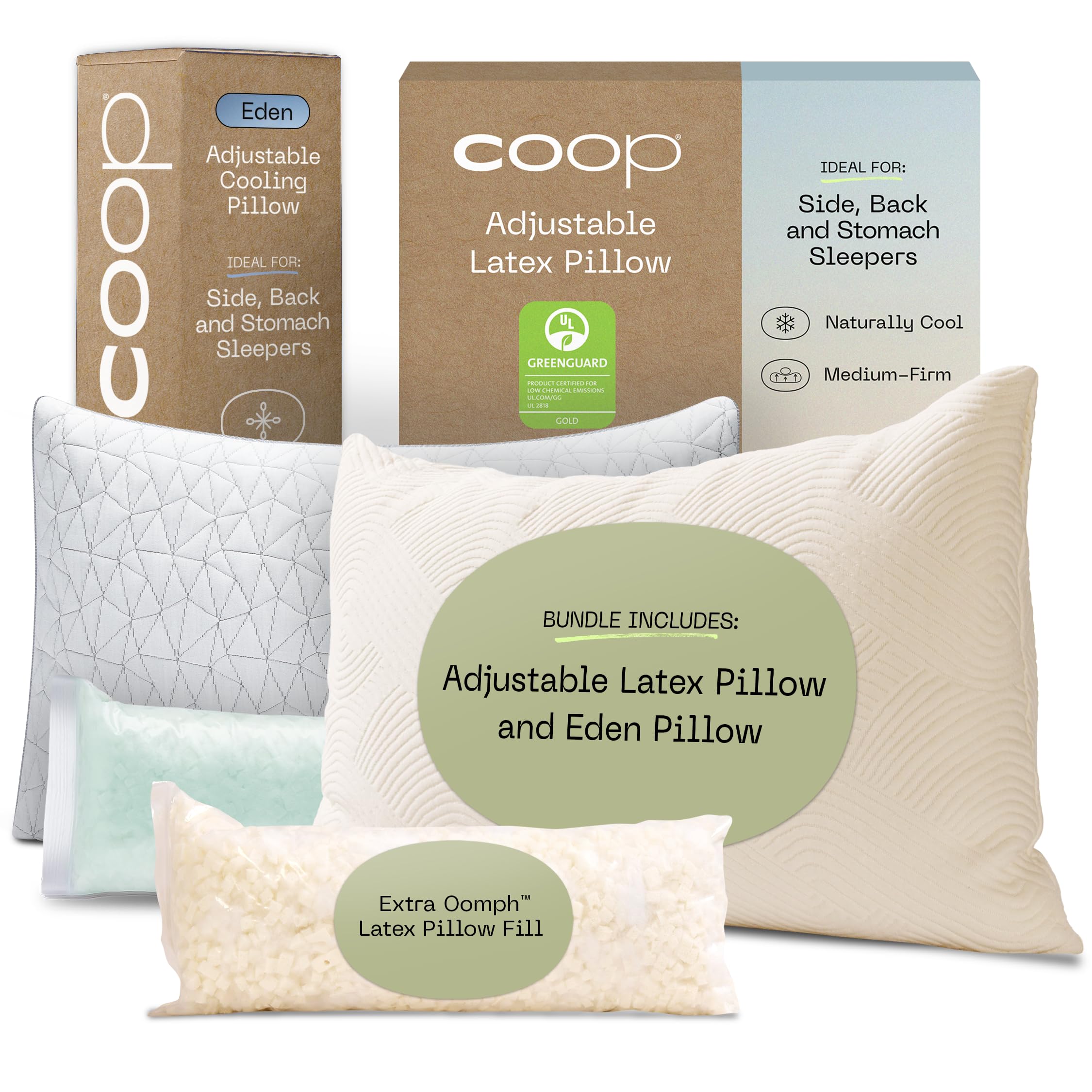 Coop Sleep Goods Adjustable Latex Pillow Eden Adjustable Pillow King Bundle Responsive Support Customizable Cooling Comfort for Every