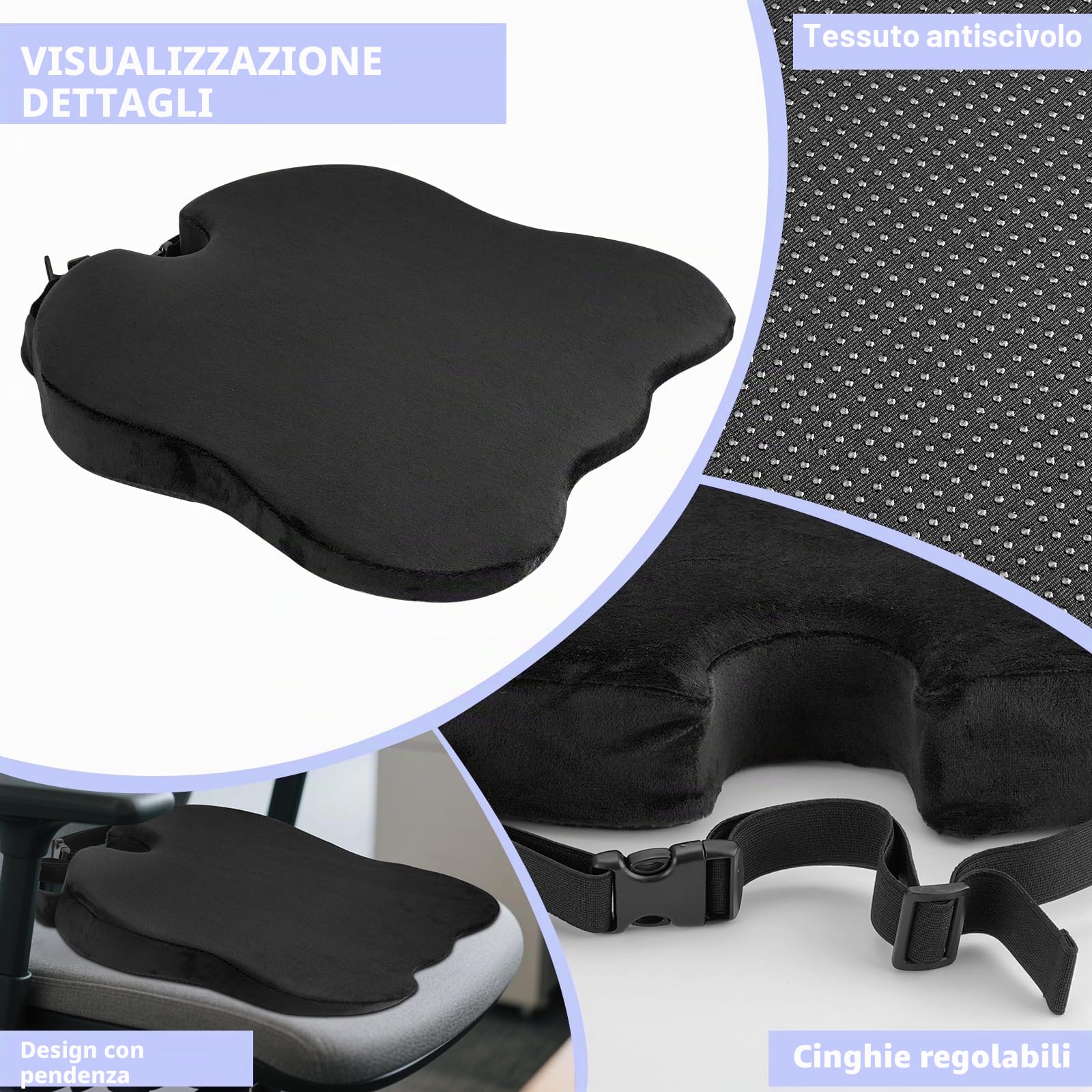 Cuscino Sedile Auto Guidatore, Cuscino Coccige Ortopedico Ergonomico per Auto Seduta, Cuscino Sedia del Rilievo in Memory Foam di Pressione de Cuneo per Sedile del Conducente Ufficio