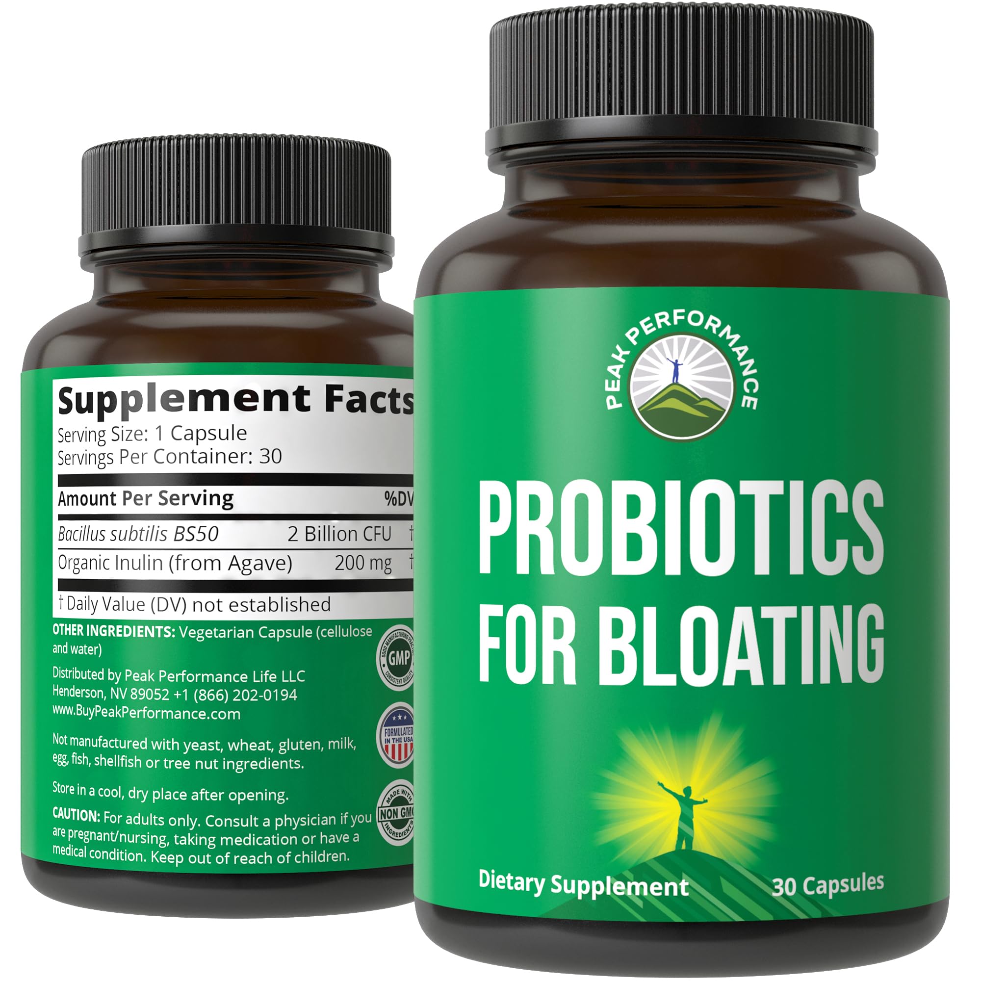 Peak Performance Bloat and Gas Probiotic. Fast Acting Anti Bloating Pills