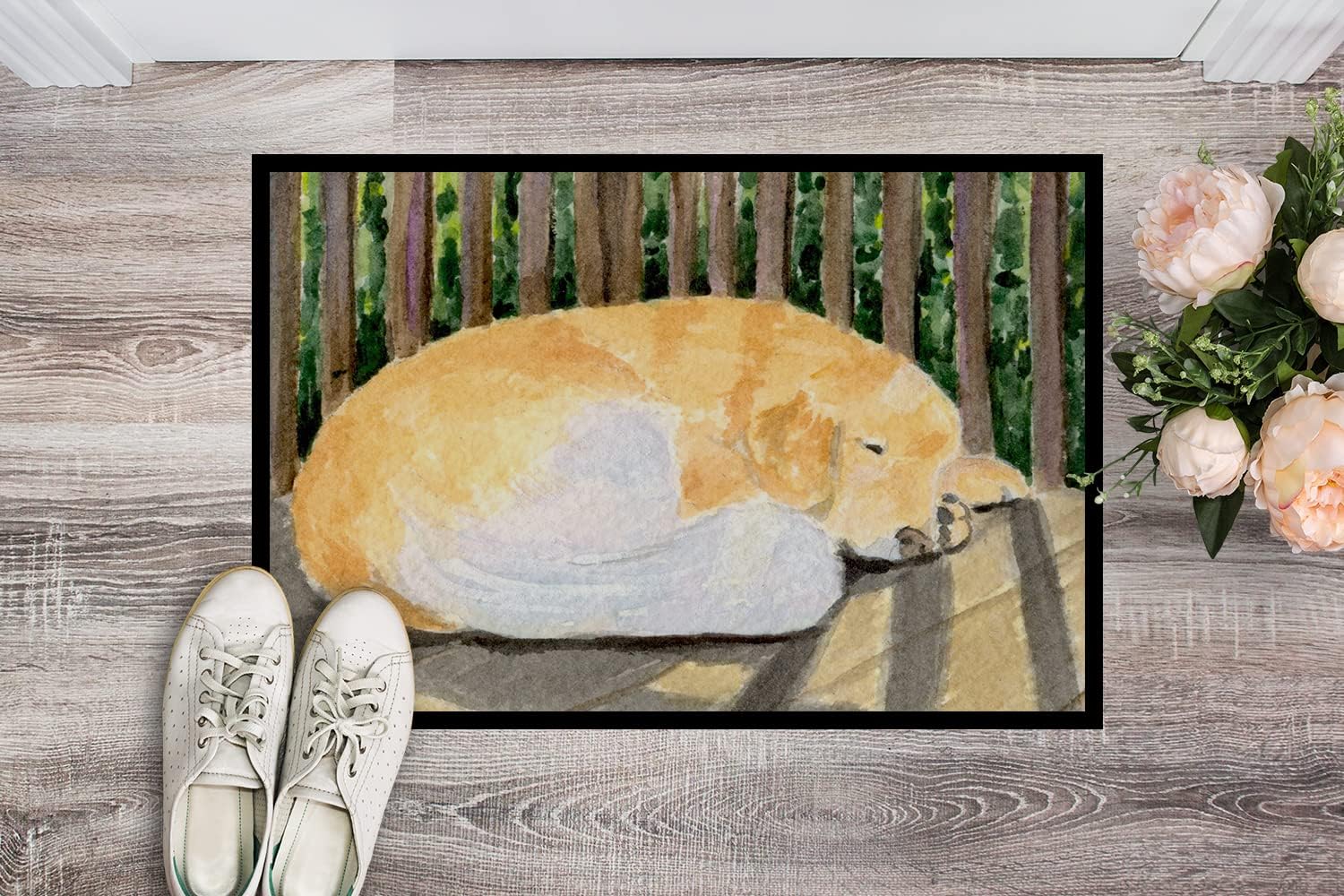 Caroline's Treasures SS8760JMAT Golden Retriever Doormat 24x36 Front Door Mat Indoor Outdoor Rugs for Entryway, Non Slip Washable Low Pile, 24H X 36W