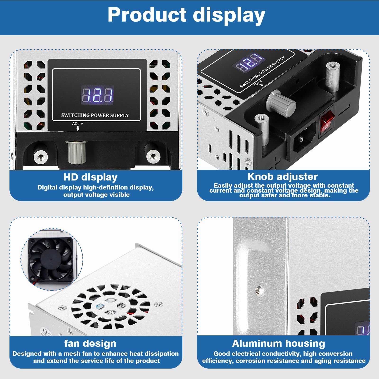 DEWIN Alimentatore LED 12V,600W 50A 0-15V Alimentatore Regolabile trasformatore 220V 12V Alimentatore Switching AC230V a DC12V for Strisce LED,Radio