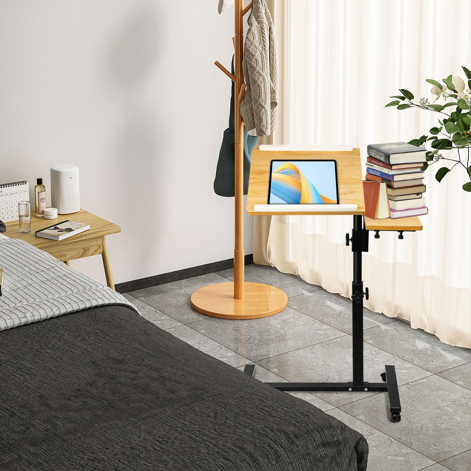 Table de Lit à Roulettes Bureau Mobile Pliable 360° Levage Rotatif 70 x 44 x 95 cm Bois