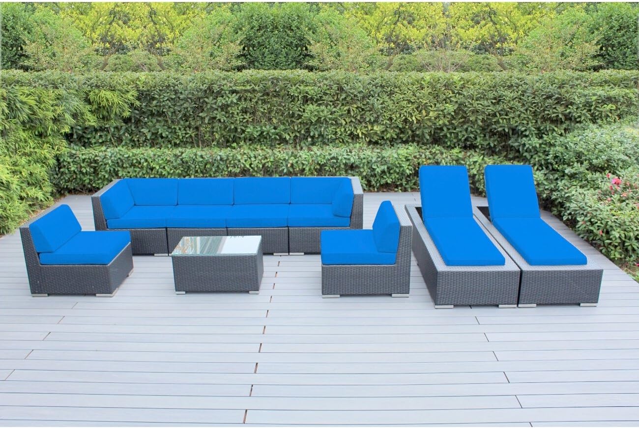 Genuine Ohana Outdoor Sectional Sofa and Chaise Lounge Set (9 Pc Set