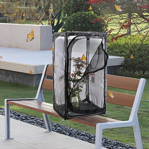 Miniatura 7 de Hábitat de mariposa monarca resistente de 30 pulgadas, jaula plegable para exteriores, terrario con protección de cremallera