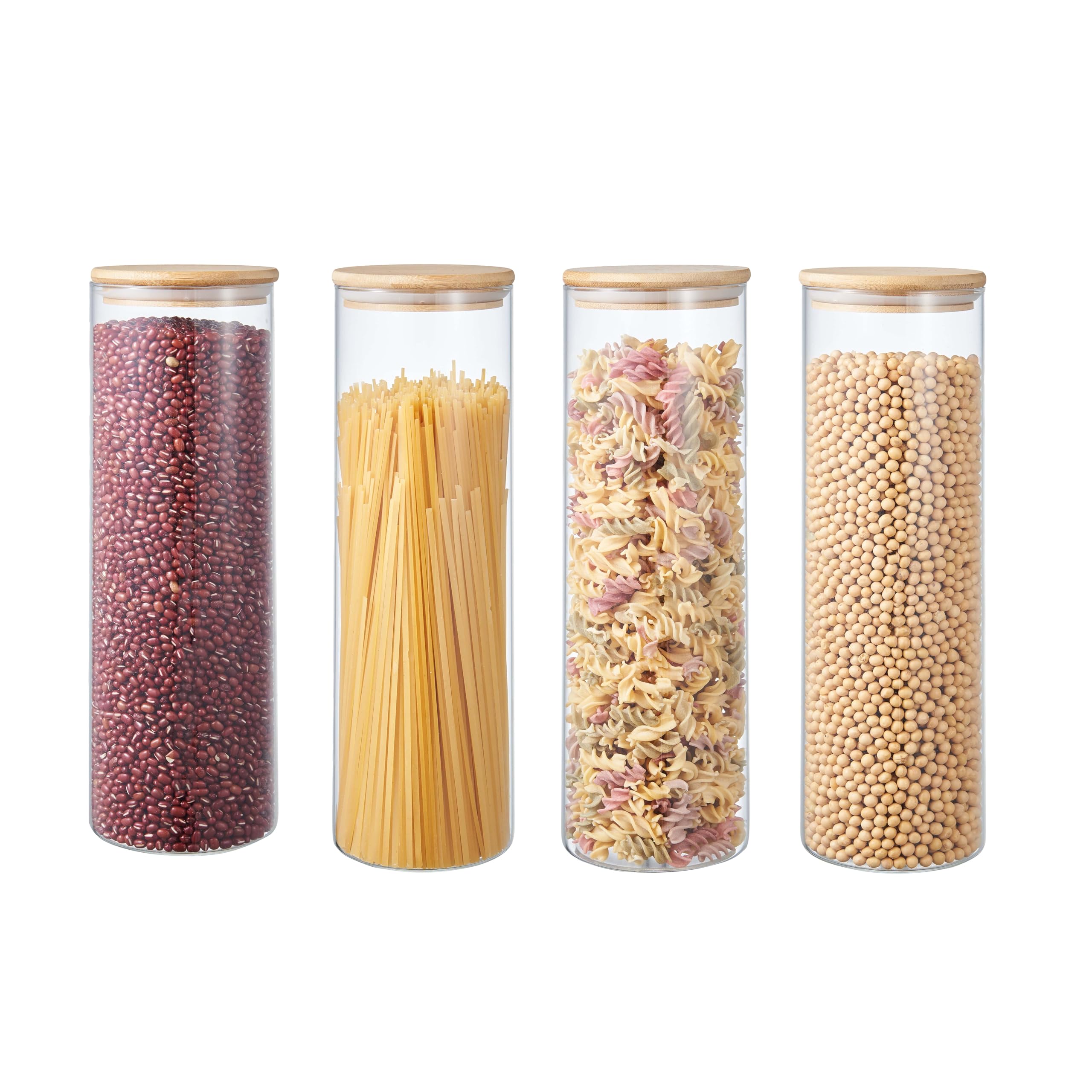 Ornami Transparent Airtight Glass Pantry Storage Canister Jar With Bamboo Lid | Bpa-Free, Clear Kitchen Storage Jar (4 Pack, 2L)