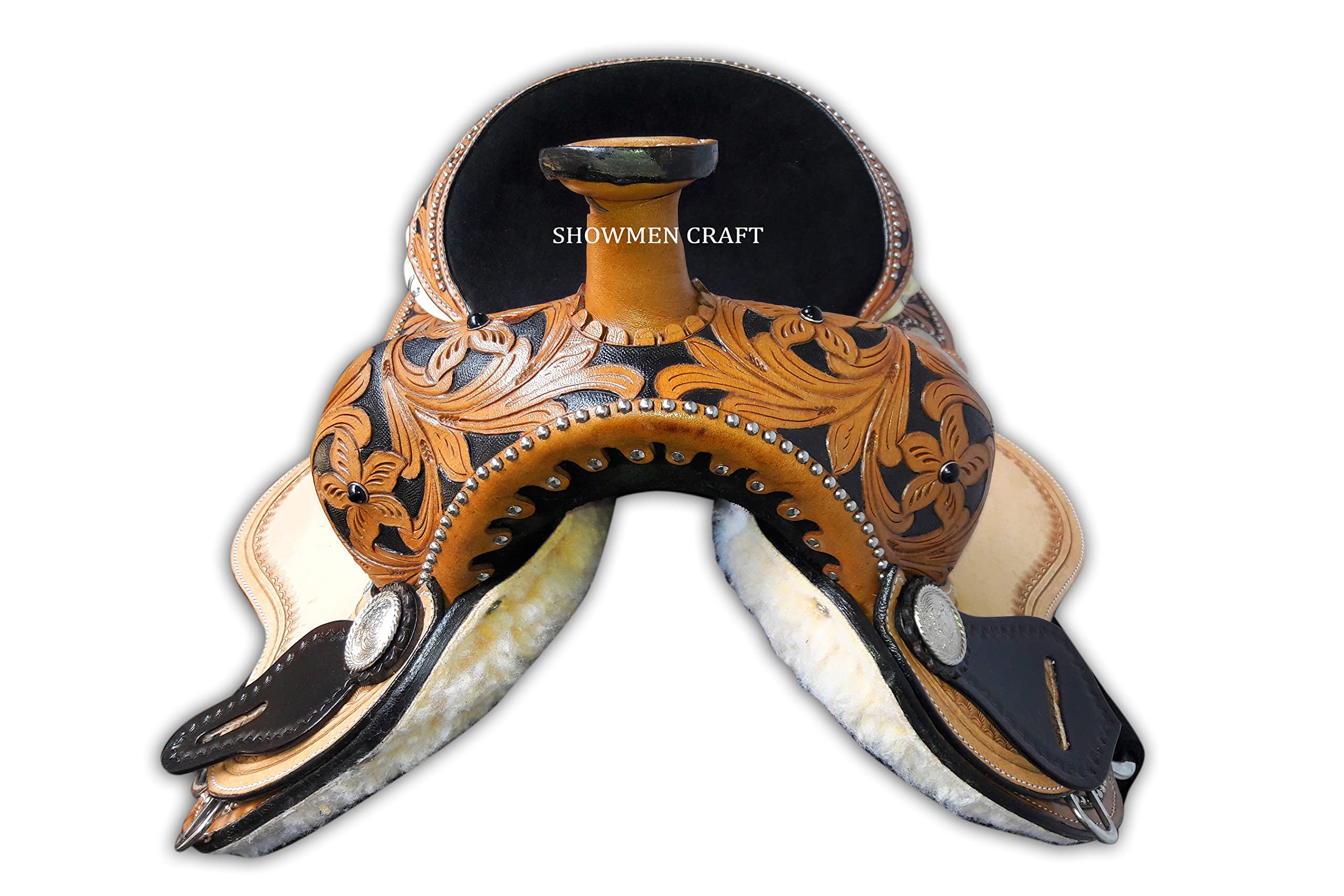 Western Saddle Barrel Racing Style Sella con Pelle Neutra con Testiera e Pettorale