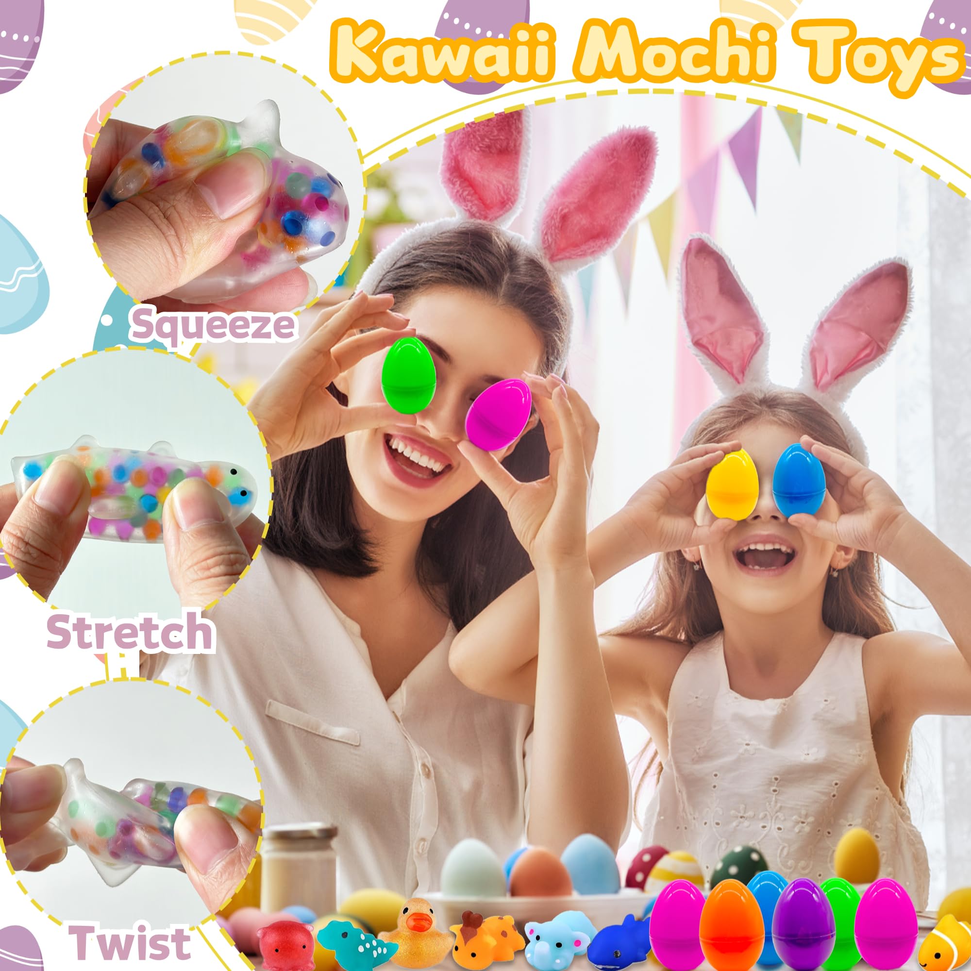 24 Œufs De Pâques Pré-Remplis De Lumineux Mochi Squishy, Mini Jouets Sensoriels Anti-Stress, Garniture De Panier De Pâques, Chasse Aux Oeufs De Pâques, Cadeau De Paques pour Garcons Filles