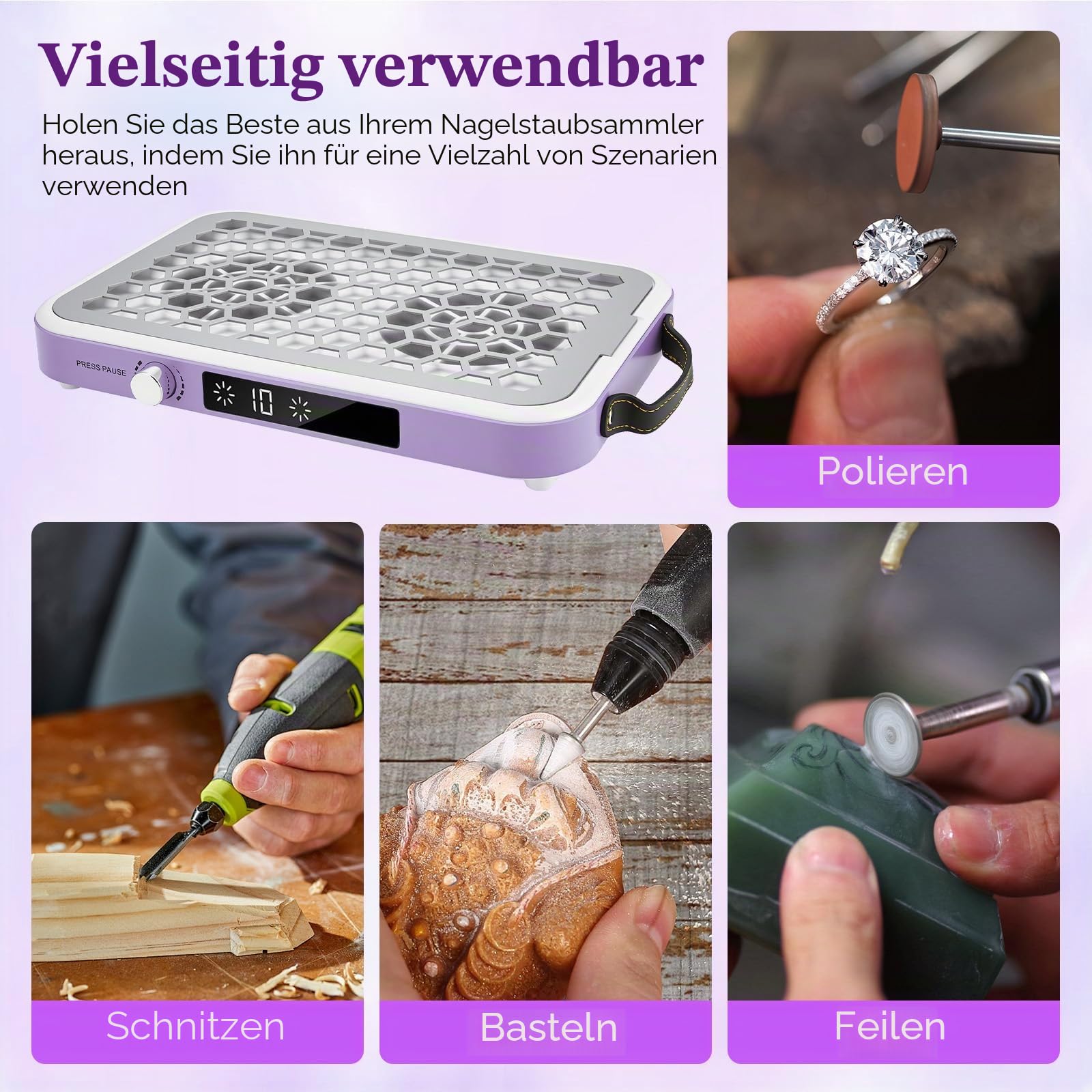 Professionell Staubabsaugung für Nägel,10-Gang Einstellbarer 8400PRM Nagel Staubsauger,Doppelte Saugstark Nagelstaubsauger mit Filters,Leiser Staubabsauger für Nagelstudio Maniküre Mit Griff