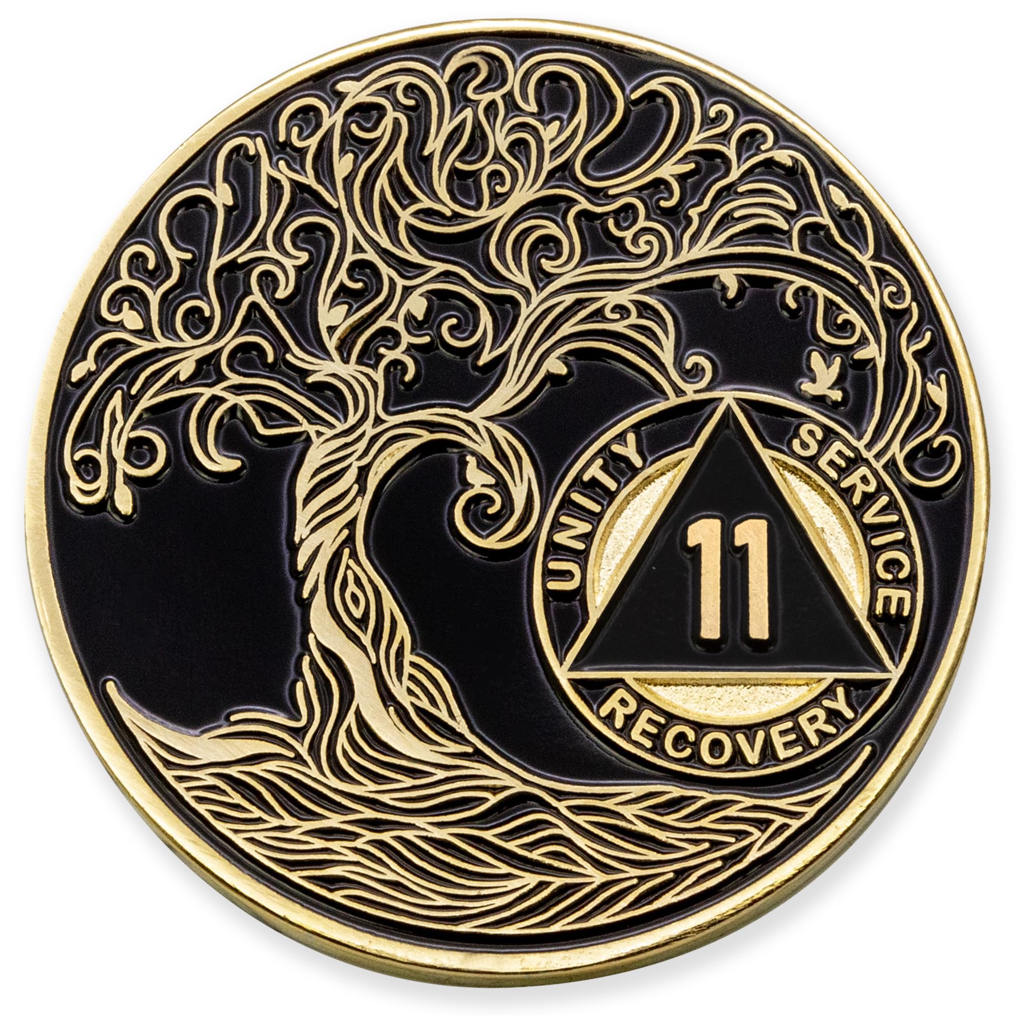 11 Year Sobriety Mint Twisted Tree of Life Gold Plated AA Recovery Medallion/Chip/Token - Black