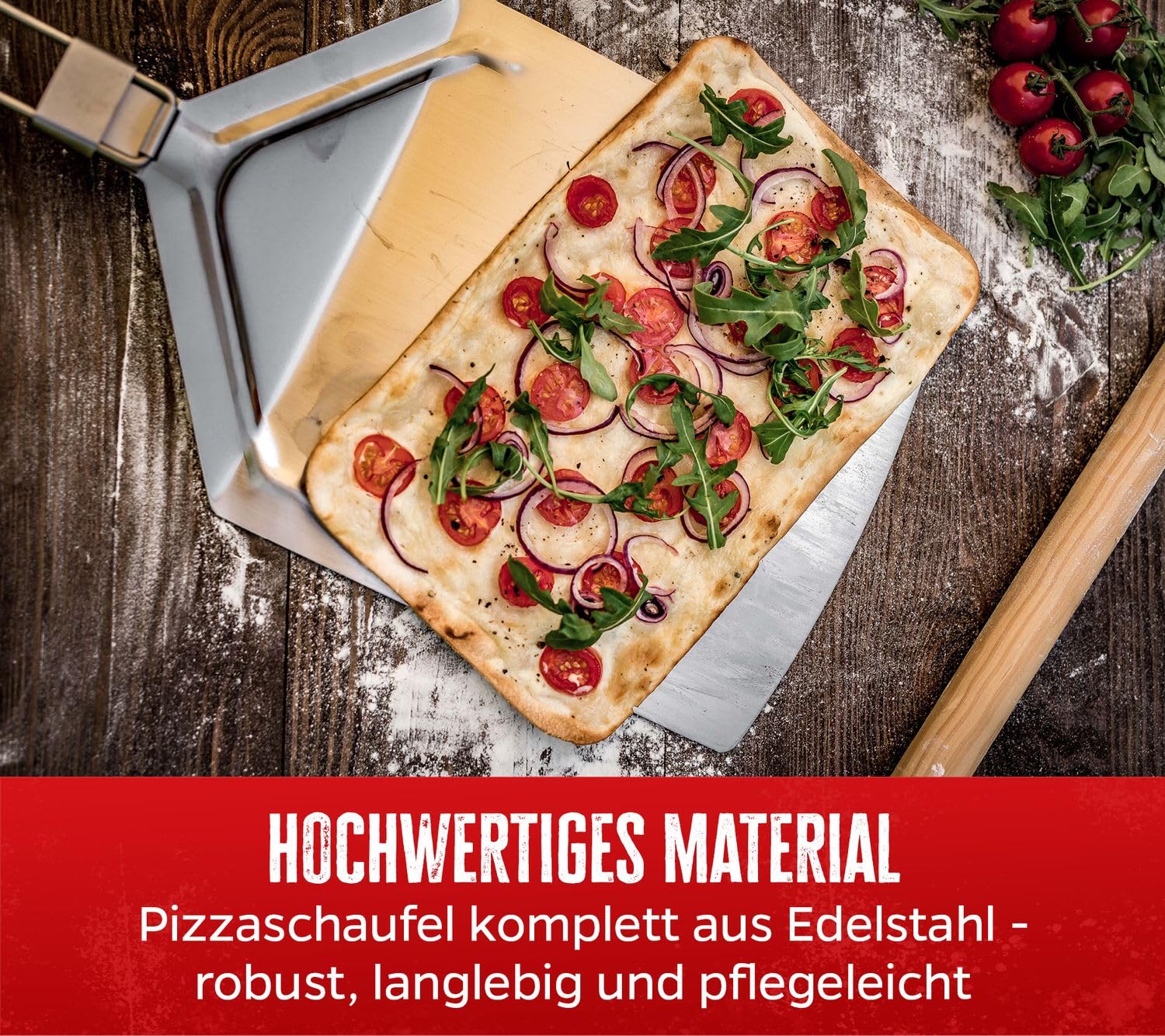 Grillfürst Pizzaheber aus Edelstahl, klappbar - Pizzaschaufel für Brot, Flammkuchen u. v. m., Pizzaschieber mit Einer Fläche von 24 x 25 cm