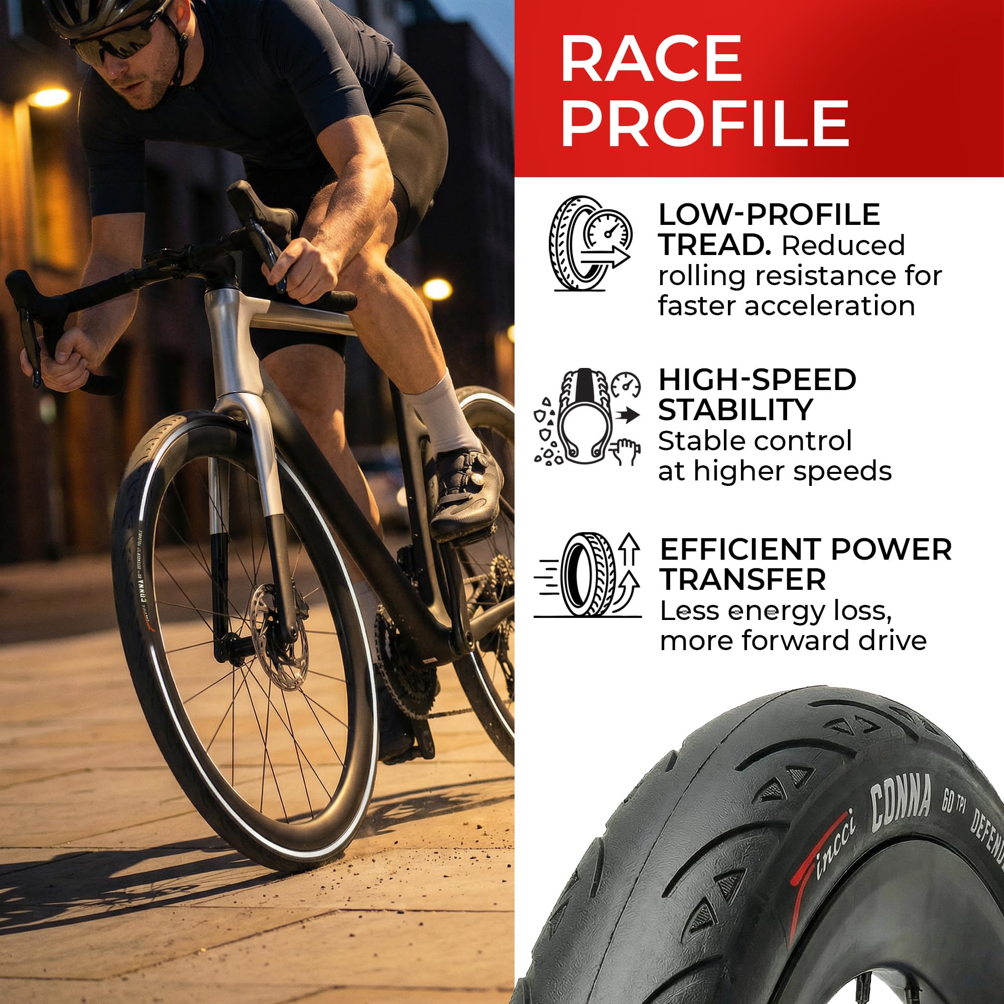Fincci Cubiertas Carretera 700x25 - Par Plegable Reflectante Neumáticos Bicicleta 25-622, 60 TPI, Gomas 28" con 1mm Antipinchazos para Electro Ciclo Bici, Carrera Turismo Bici - Paquete de 2