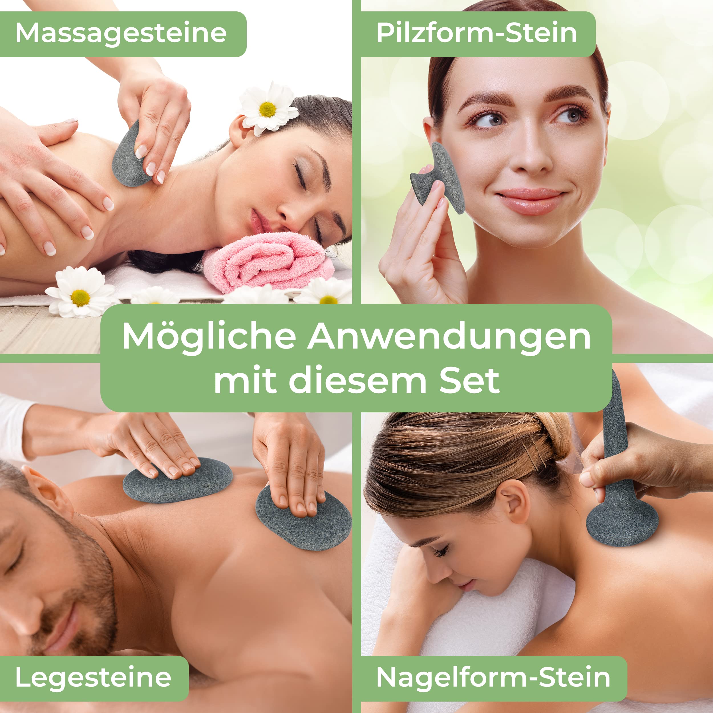 Hot Stone Massage Set RÜCKEN für die Rücken- und Nackenmassage mit 22 Hot Stones aus zertifiziert echtem Basalt für viel Wärme